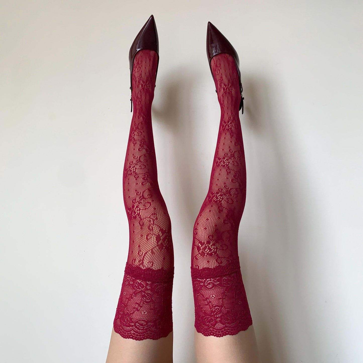 Red Burgundy Stay-up Thigh High Stockings - stockings