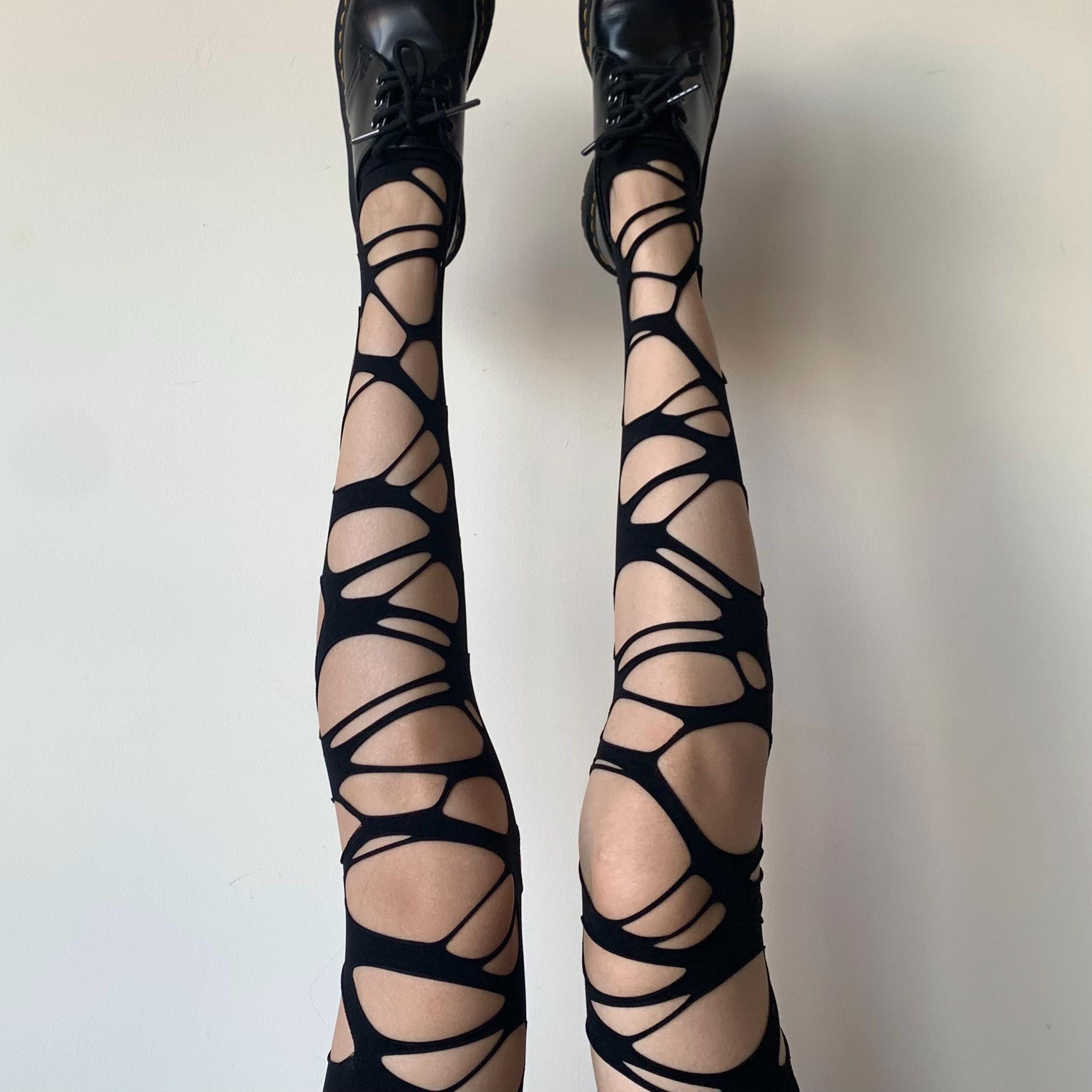Black Distressed Fishnet Tights