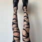 Black Distressed Fishnet Tights