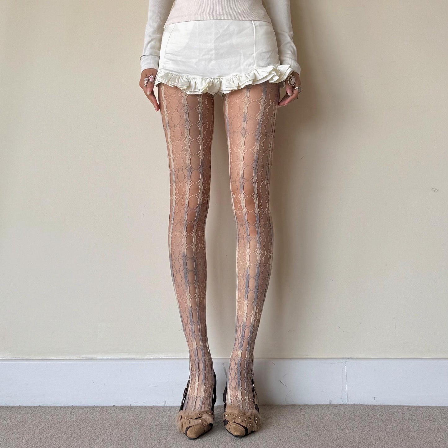 Yellow & Blue Tie-Dye Gradient Distressed Hollow Fishnet Tights - tights