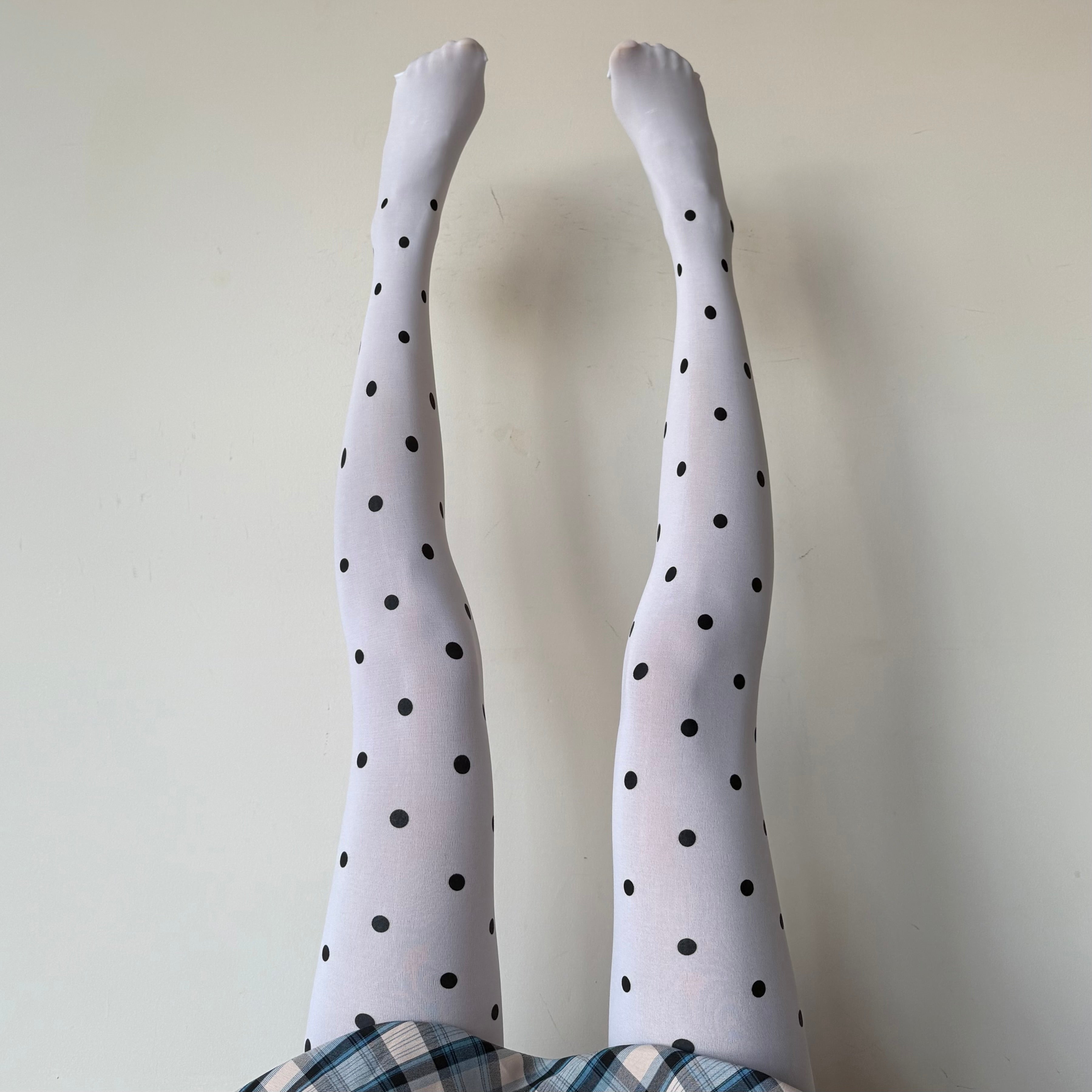 White Polka Dot Velvet Tights 30D
