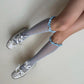 Blue Floral Knee High Frilled Socks with Satin Frill - socks