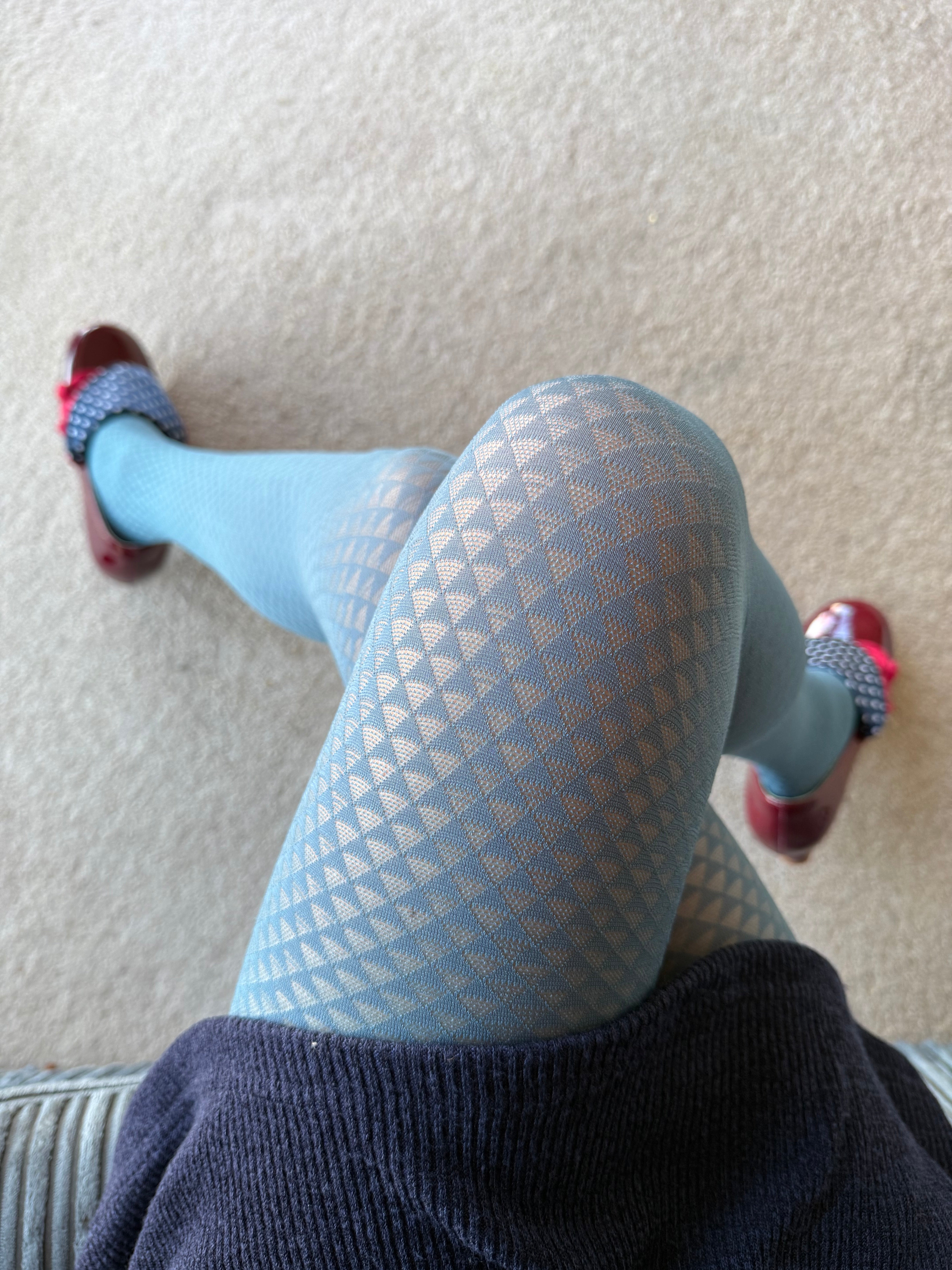 Lake Blue Mermaid Triangle Pattern Velvet Tights 70D