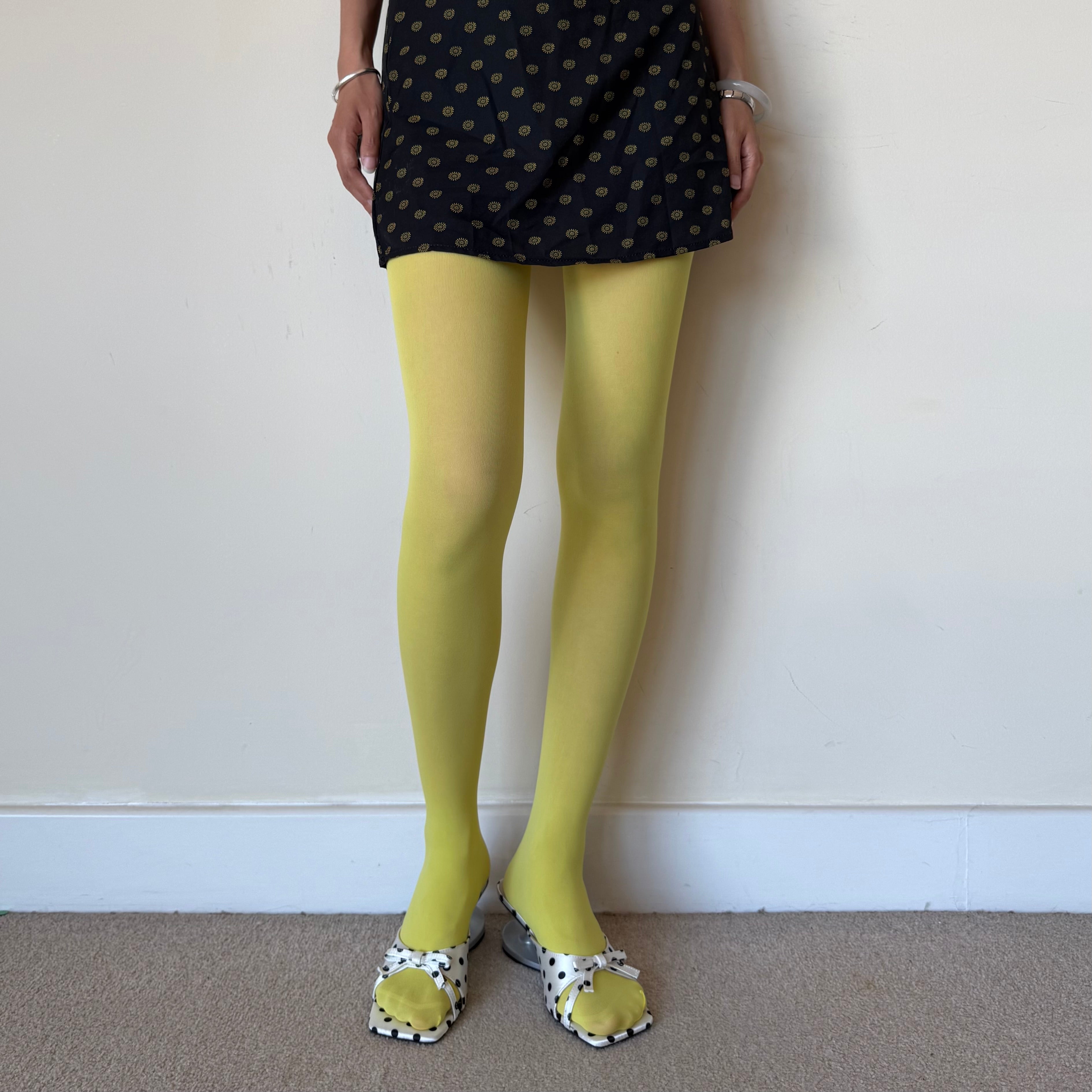 Yellow Solid Color Velvet Tights 80D