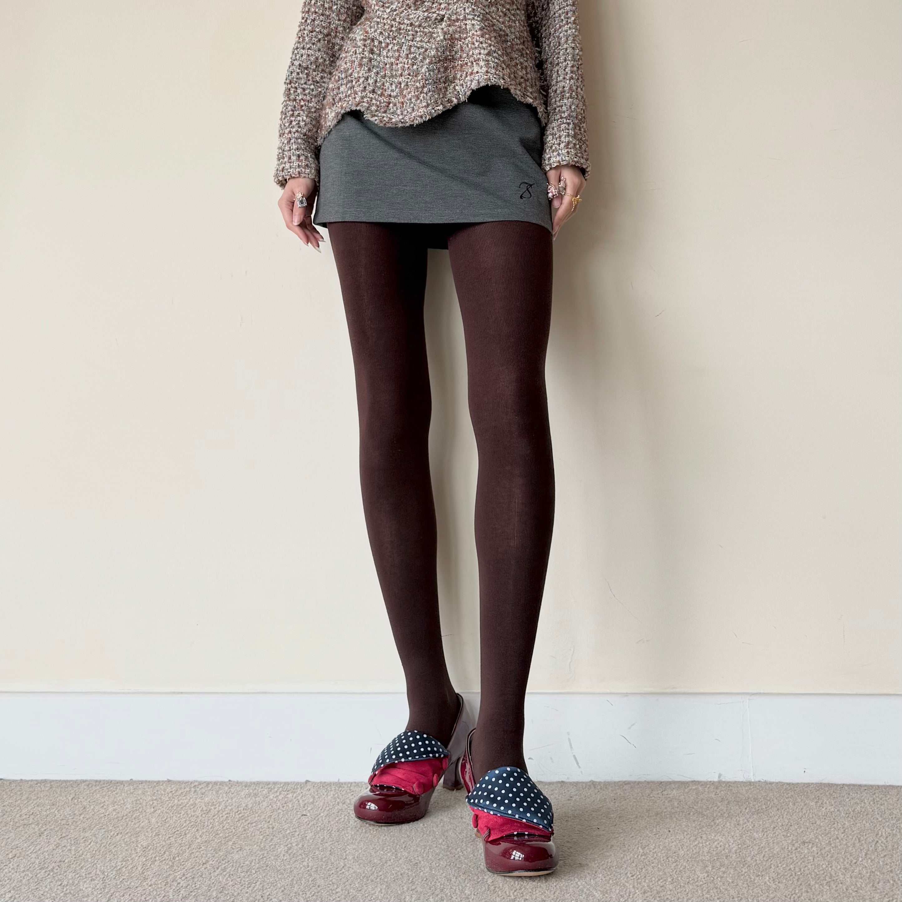 Chocolate Brown Semi-Sheer Cotton Tights Pantyhose