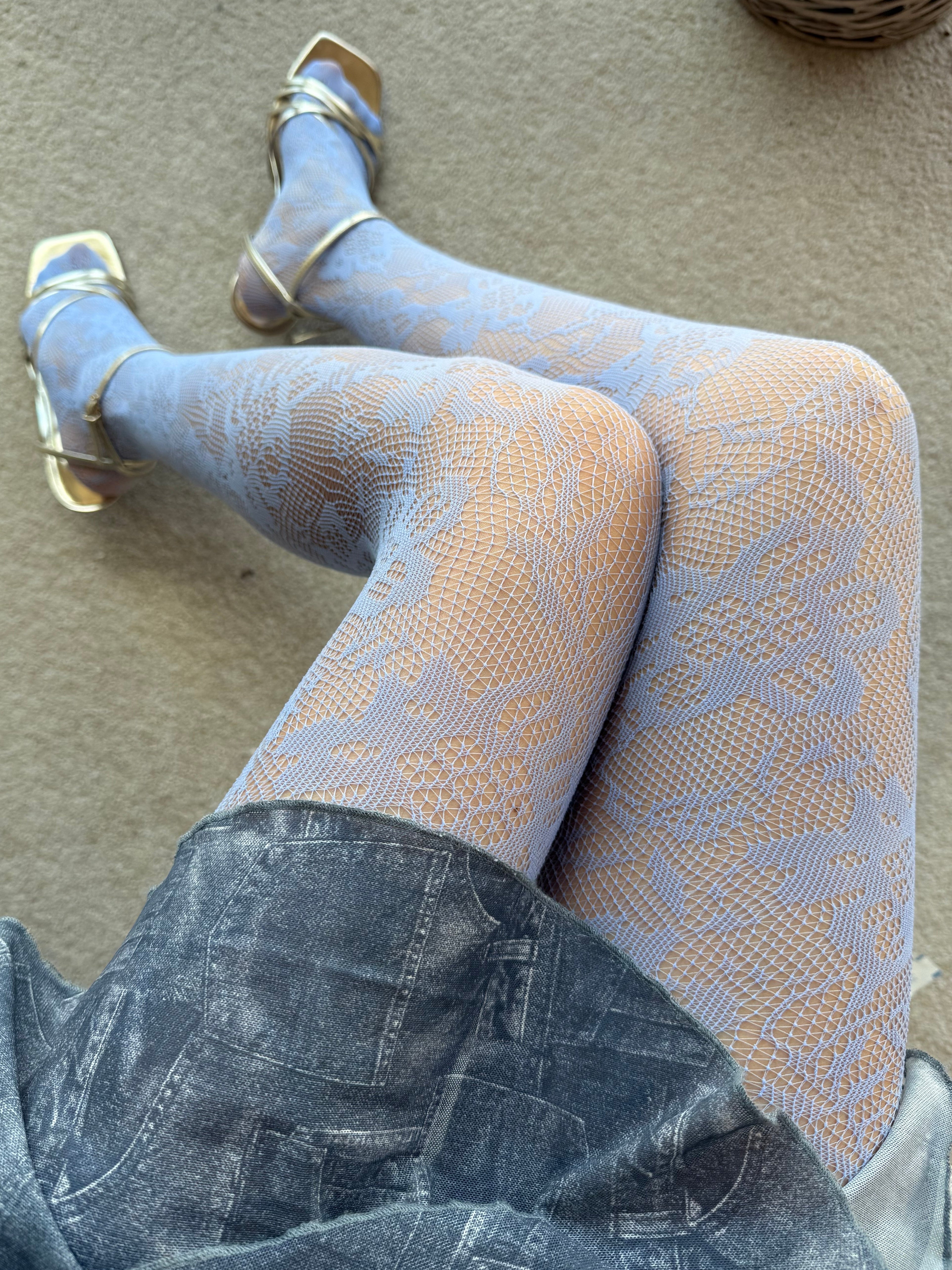 Light Blue Sunflower Lace Tights