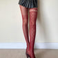 Burgundy Red Asymmetrical Mismatched Floral Fishnet Tights