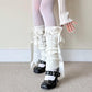 Cream White Knit-Style Leg Warmers with Lace Frill & Bow - leg warmers