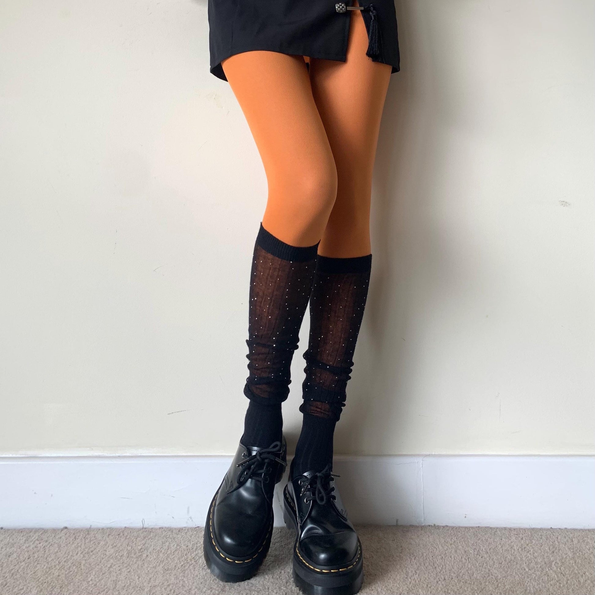 Orange Solid Color Opaque Velvet Tights