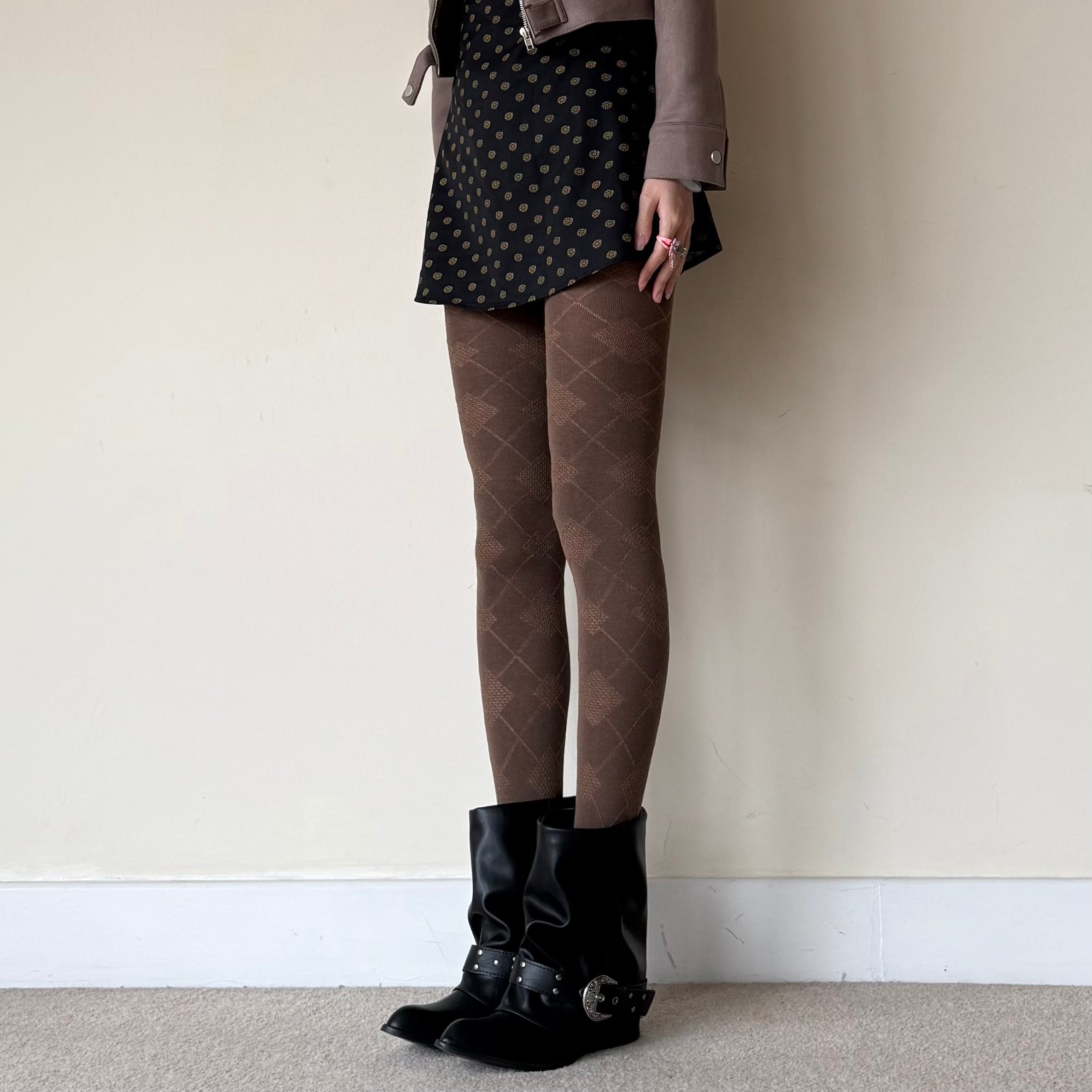 Mocha Brown Argyle Cotton Tights
