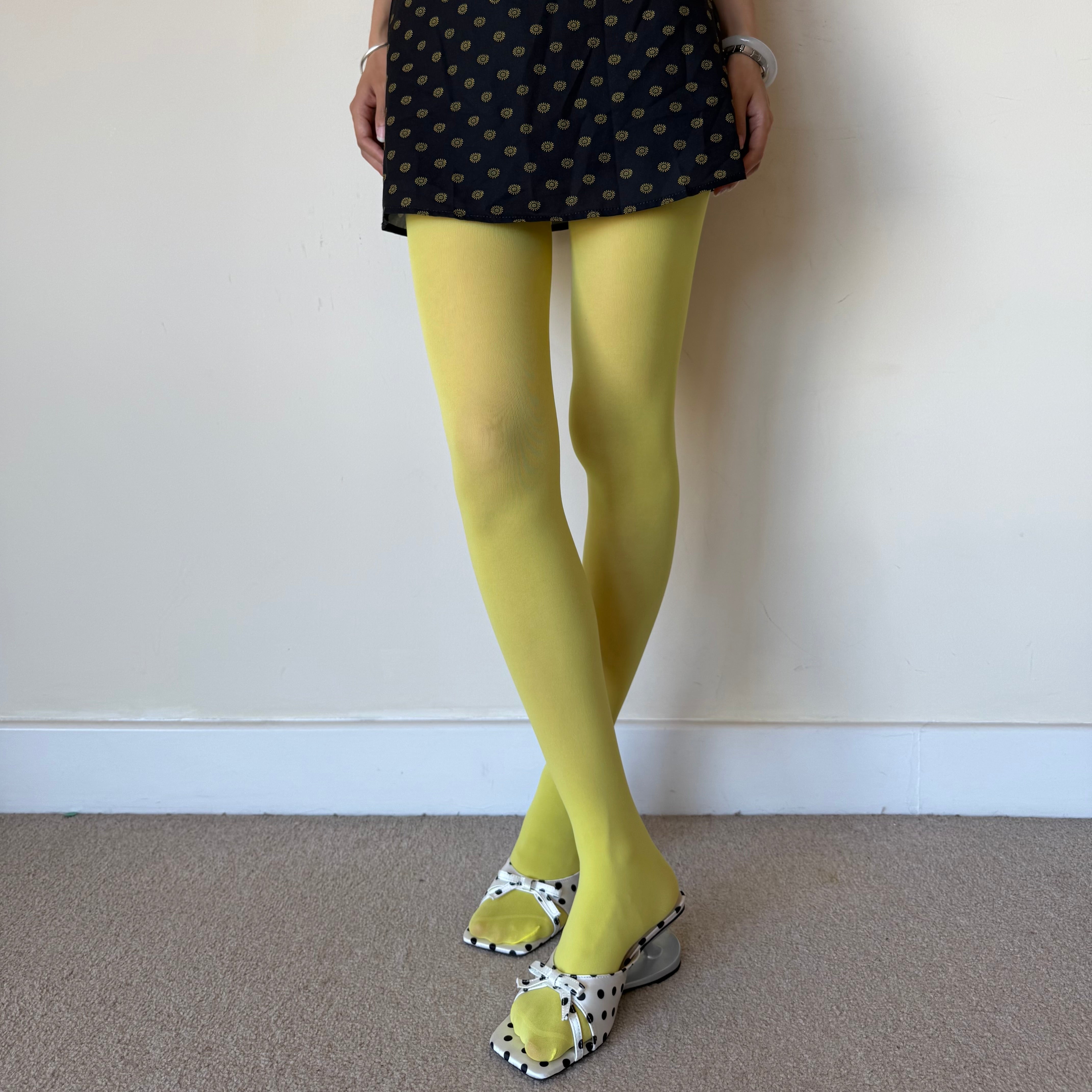Yellow Solid Color Velvet Tights 80D