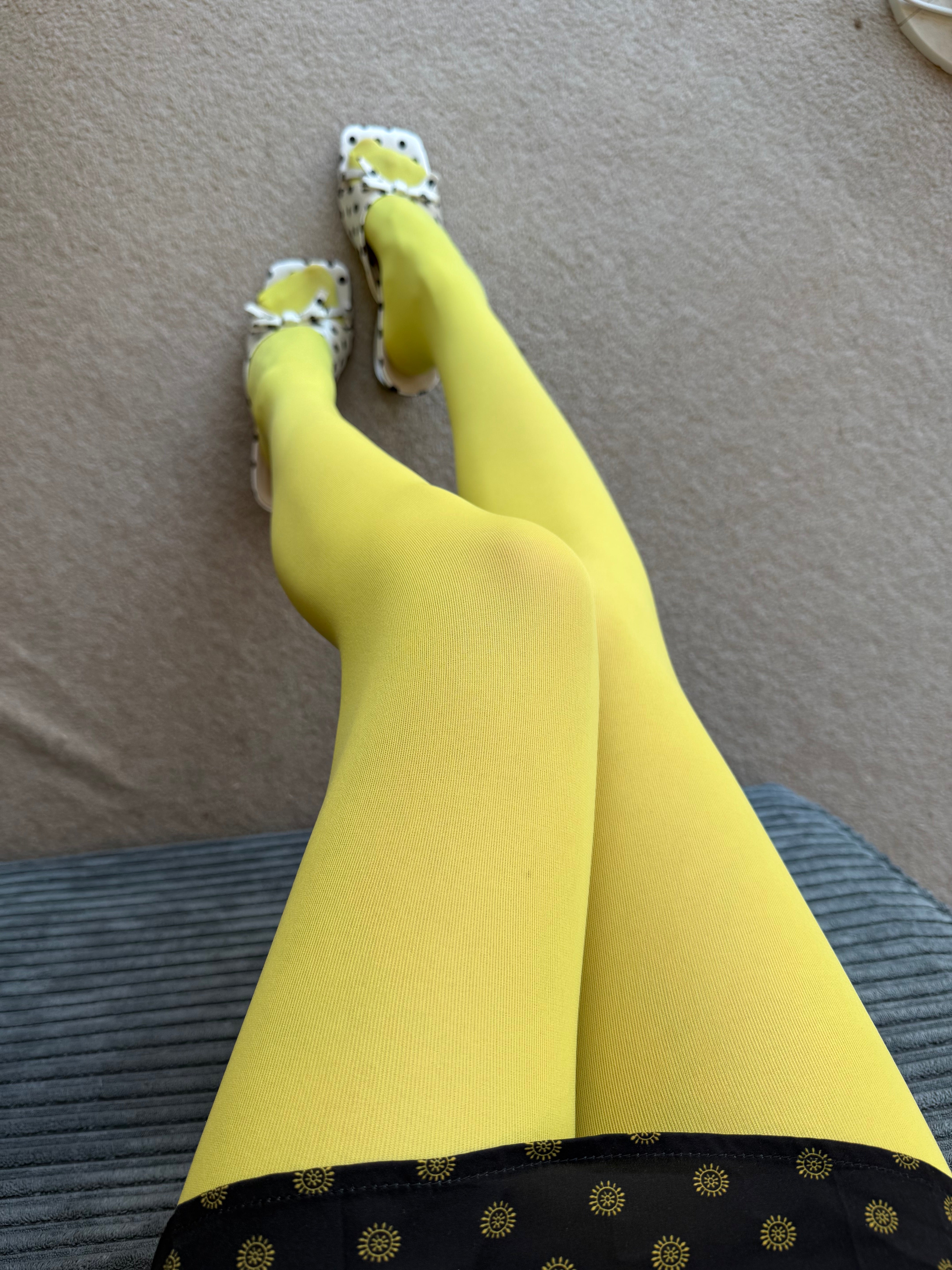 Yellow Solid Color Velvet Tights 80D