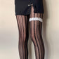 Black Geometric Striped Fishnet Tights