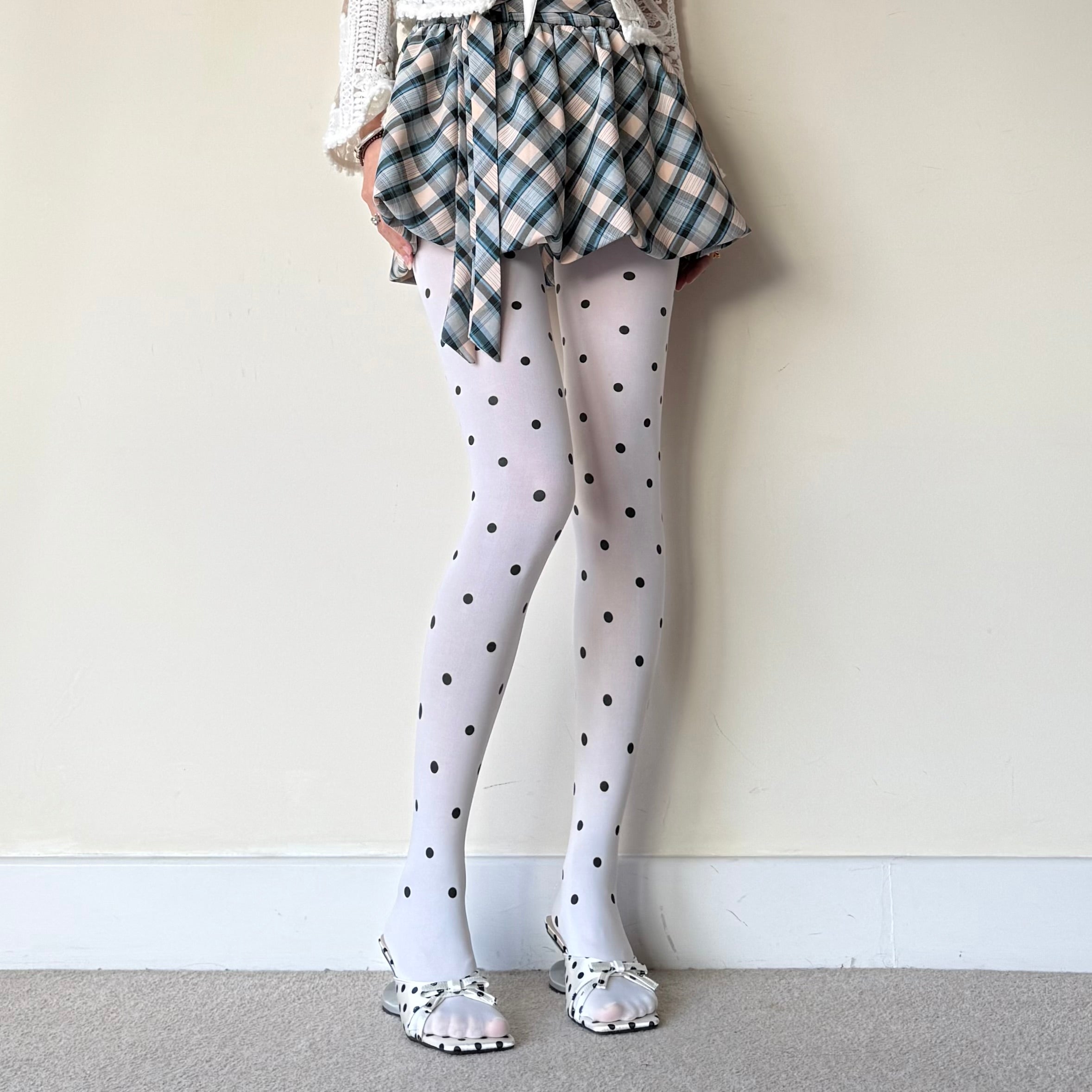 White Polka Dot Velvet Tights 30D
