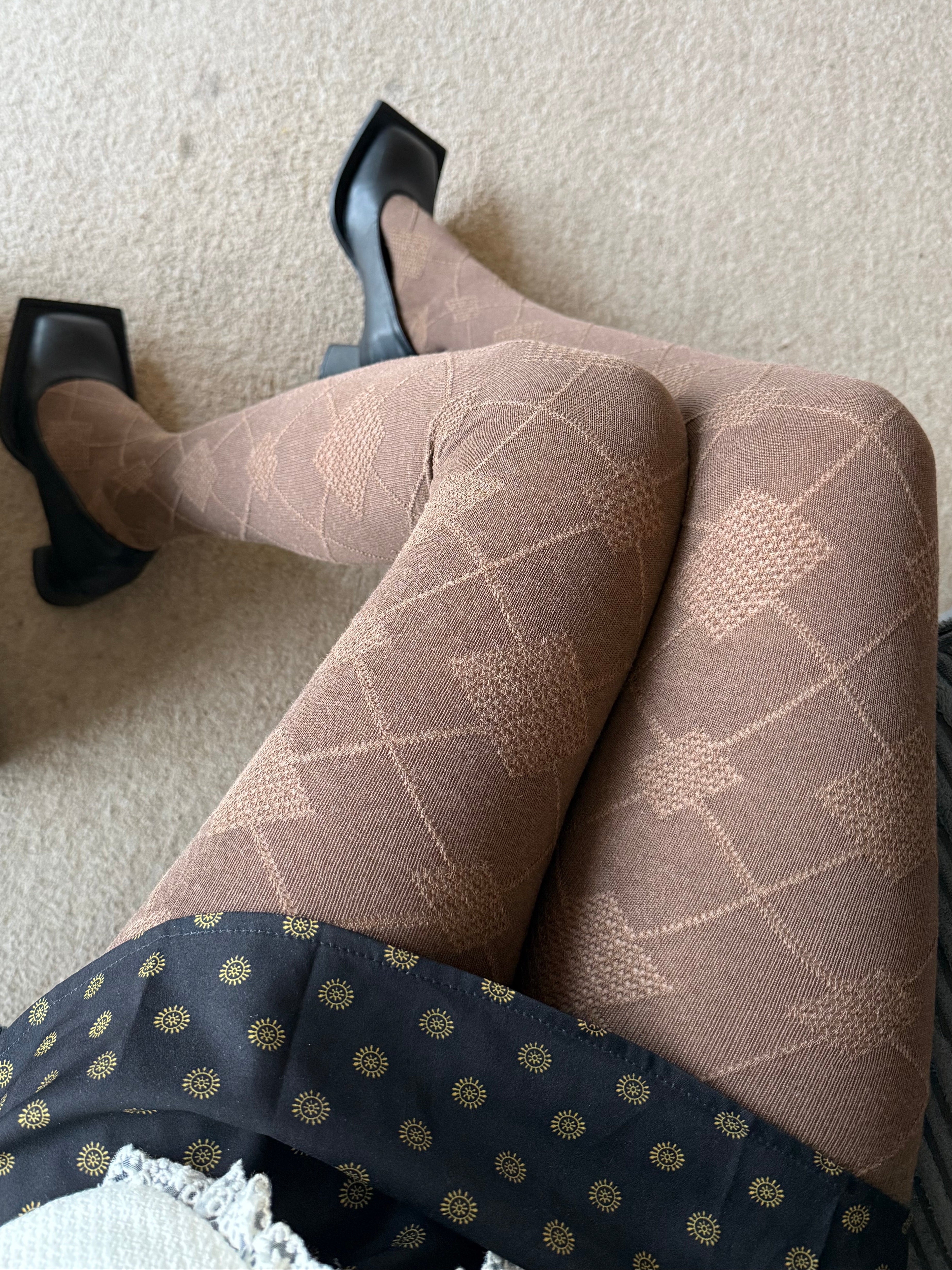 Mocha Brown Argyle Cotton Tights