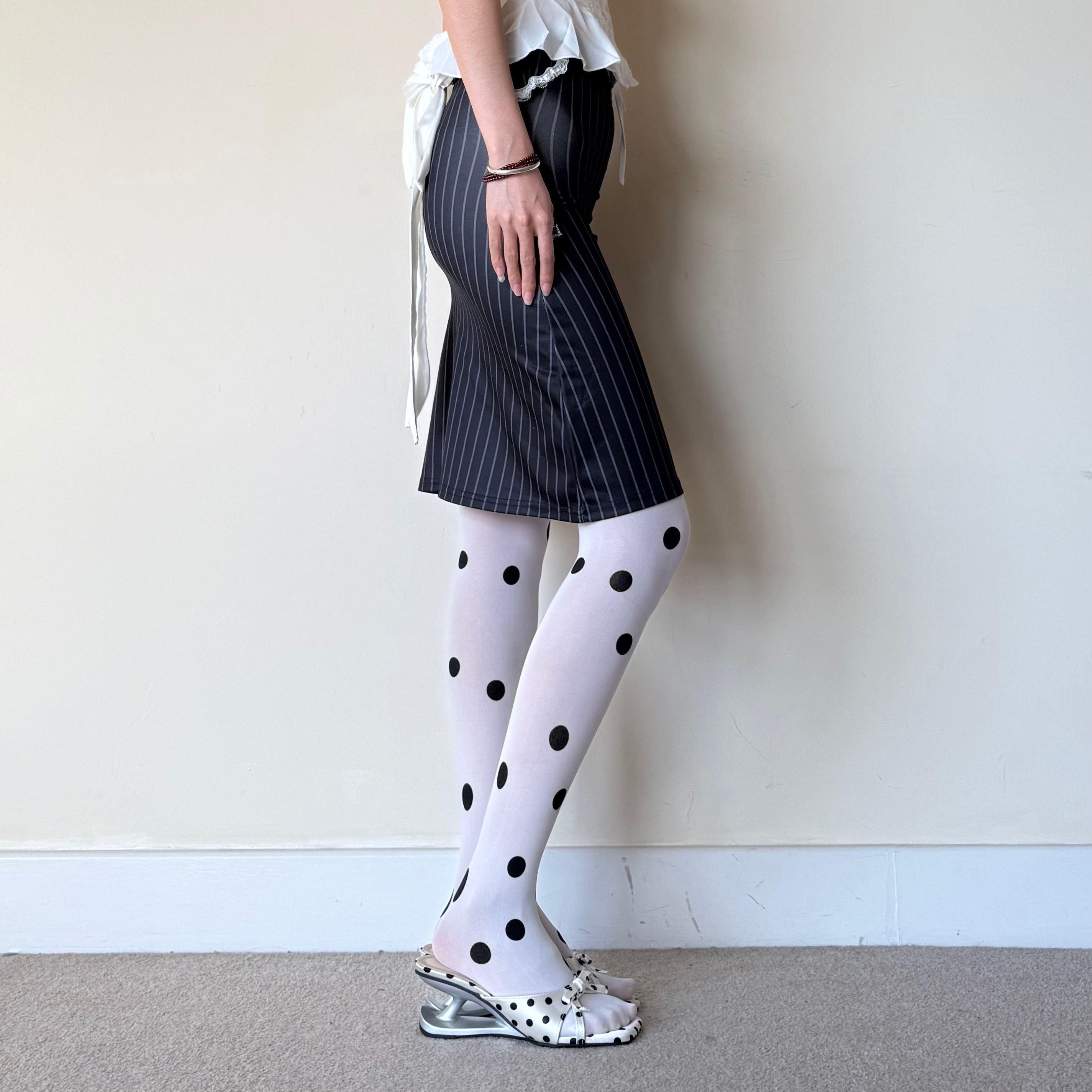 White Large Polka Dot Tights