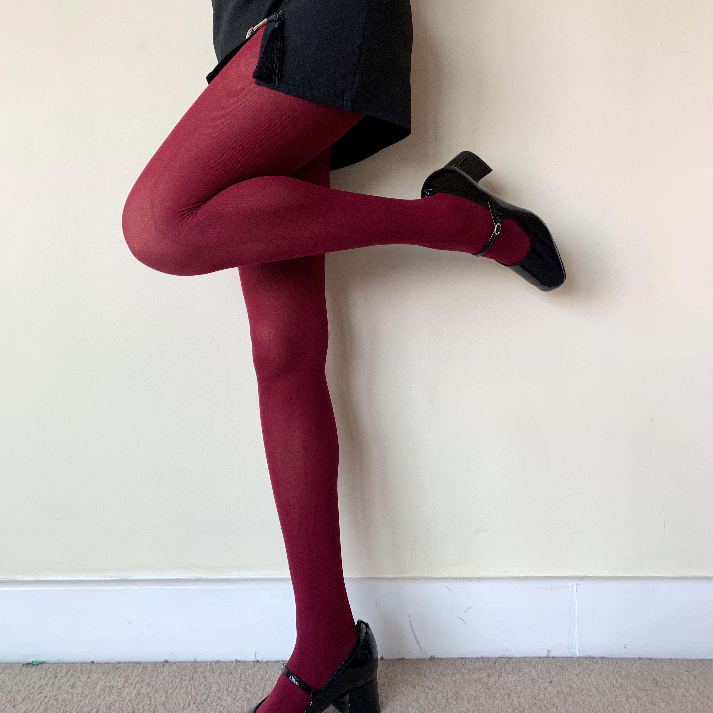 Burgundy Solid Color Opaque Velvet Tights