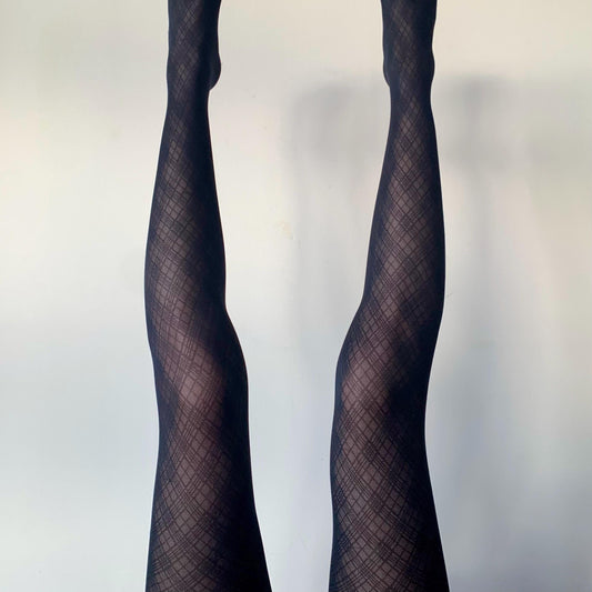 Black Crosshatch Pattern Lace Tights - Black / One size