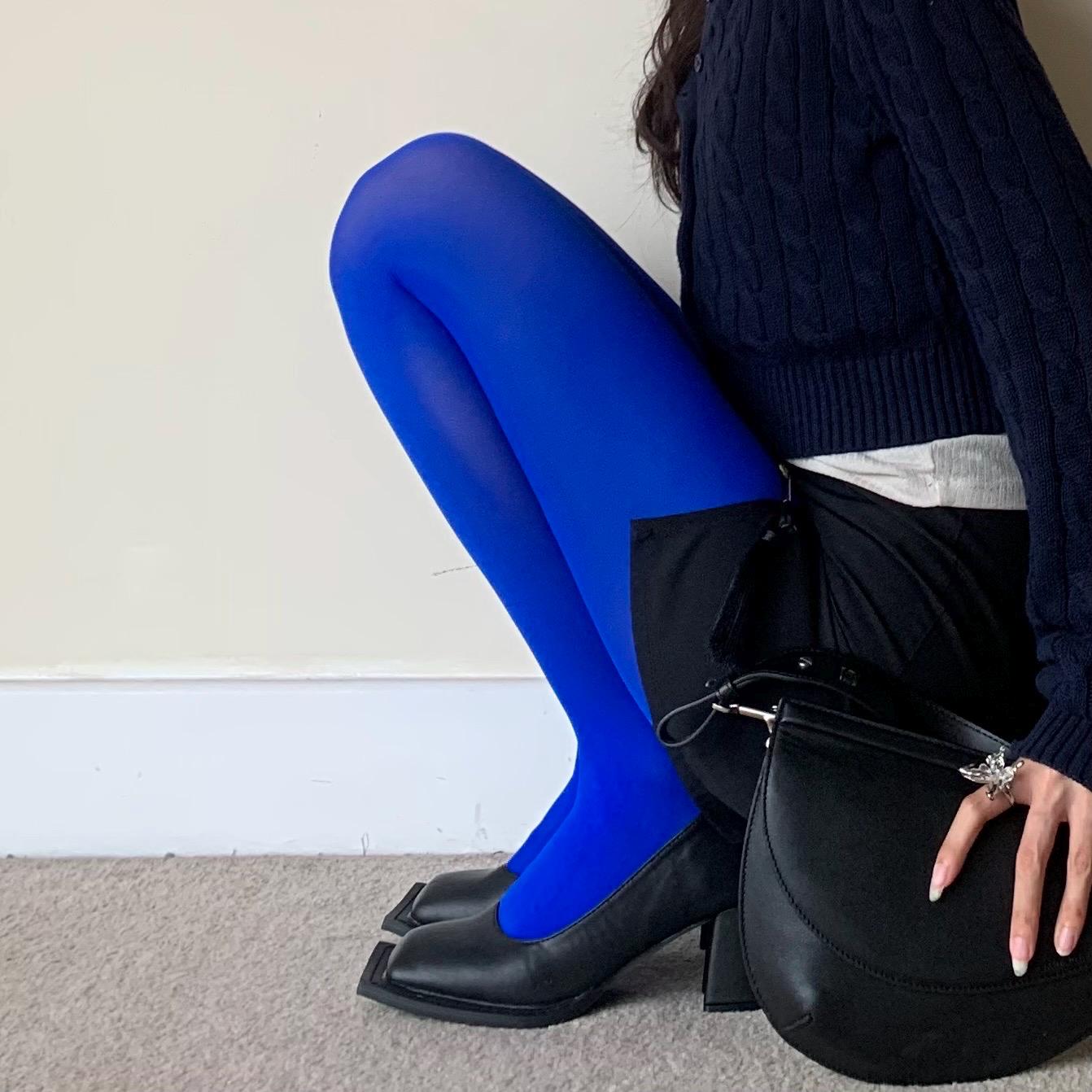 Royal Blue Solid Color Velvet Tights 80D - tights
