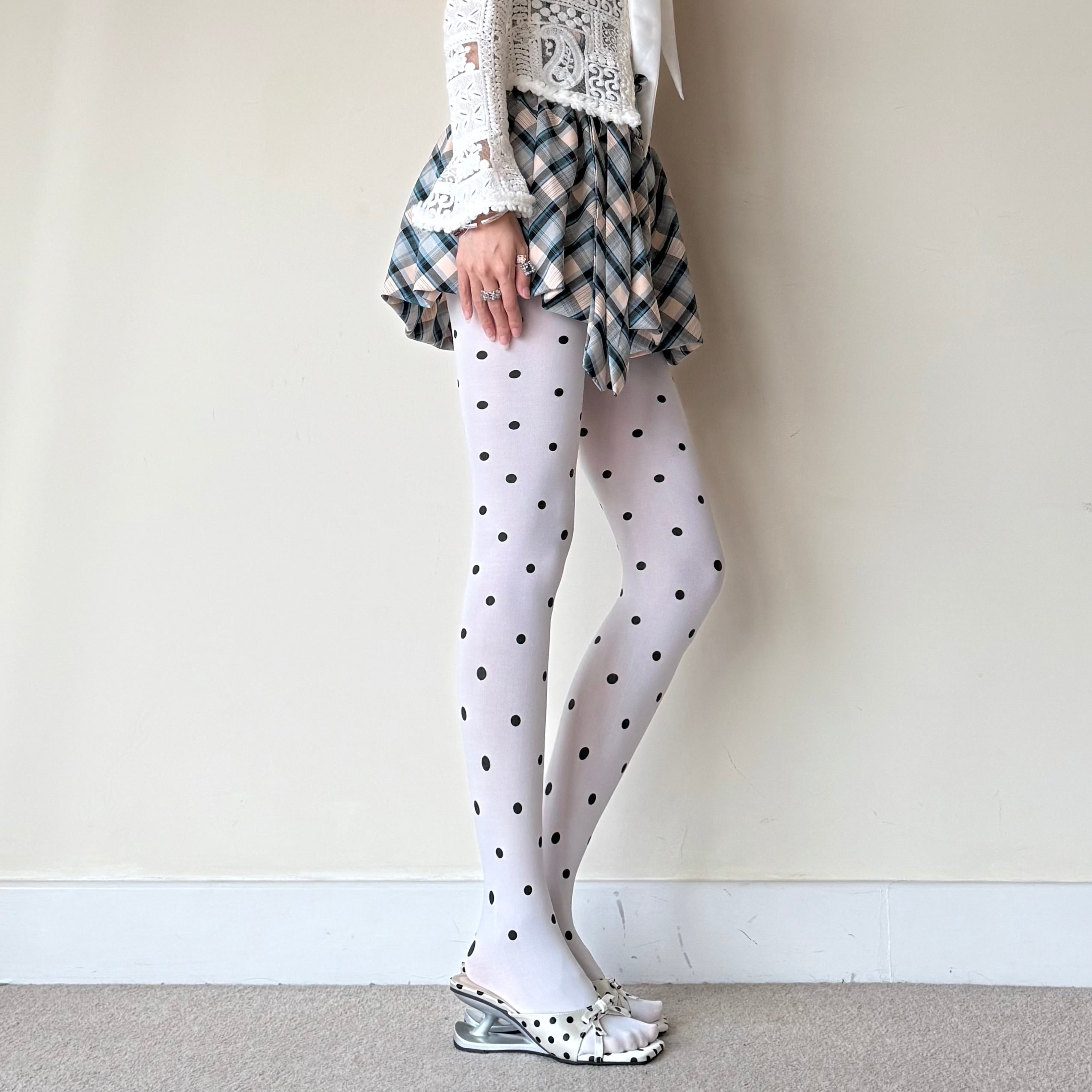White Polka Dot Velvet Tights 30D