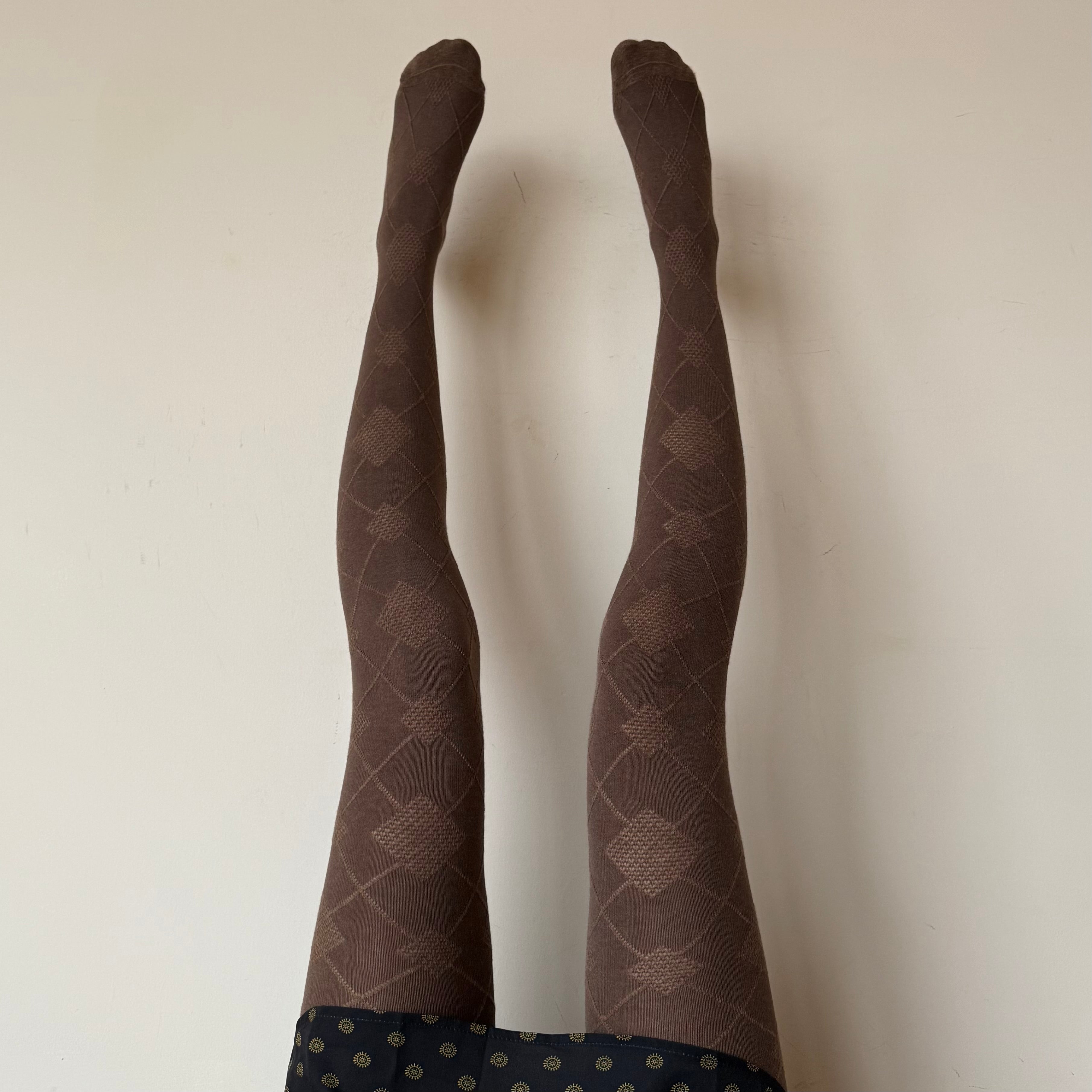 Mocha Brown Argyle Cotton Tights