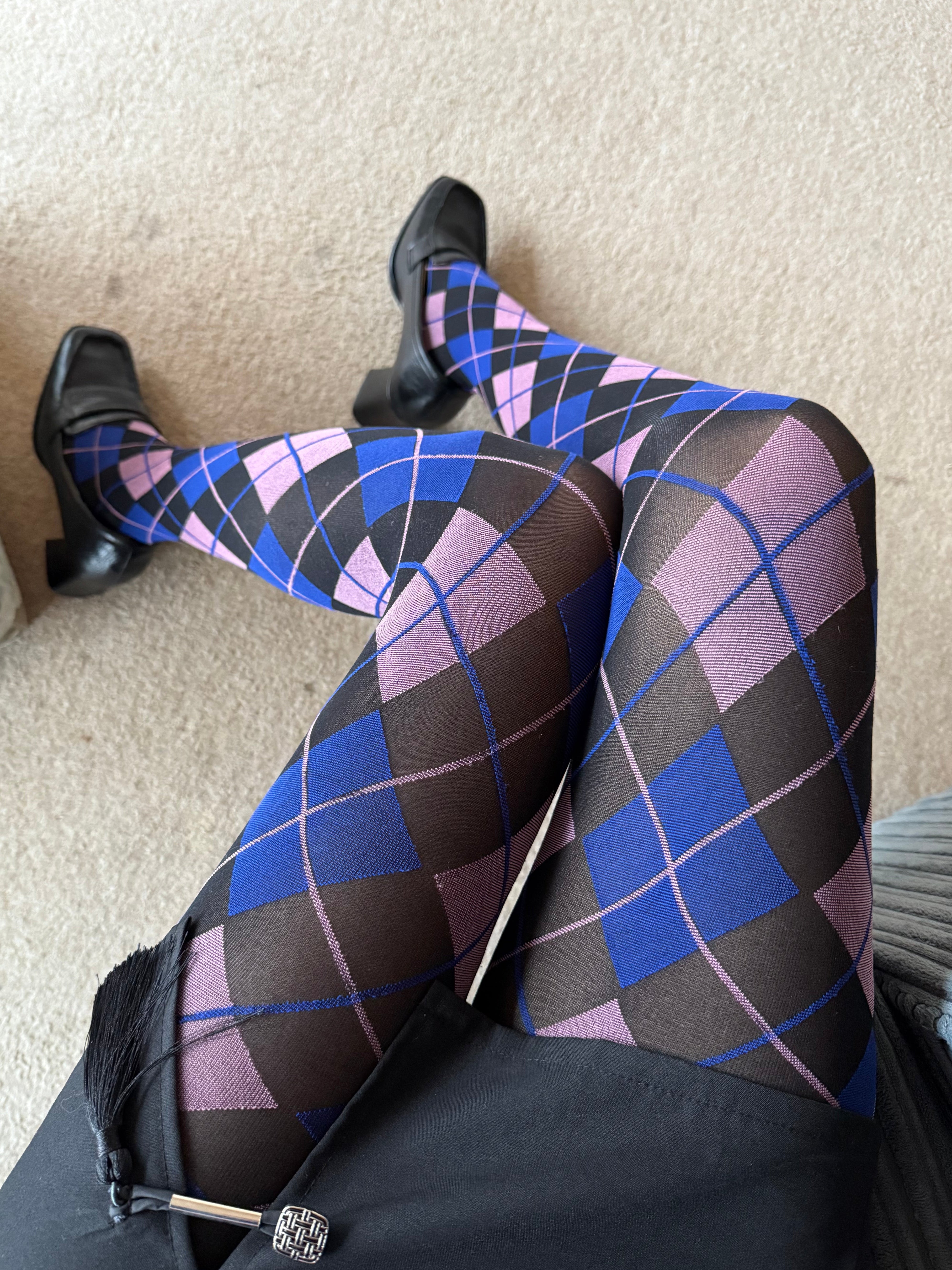 Black Blue & Mauve Argyle Velvet Tights 50D