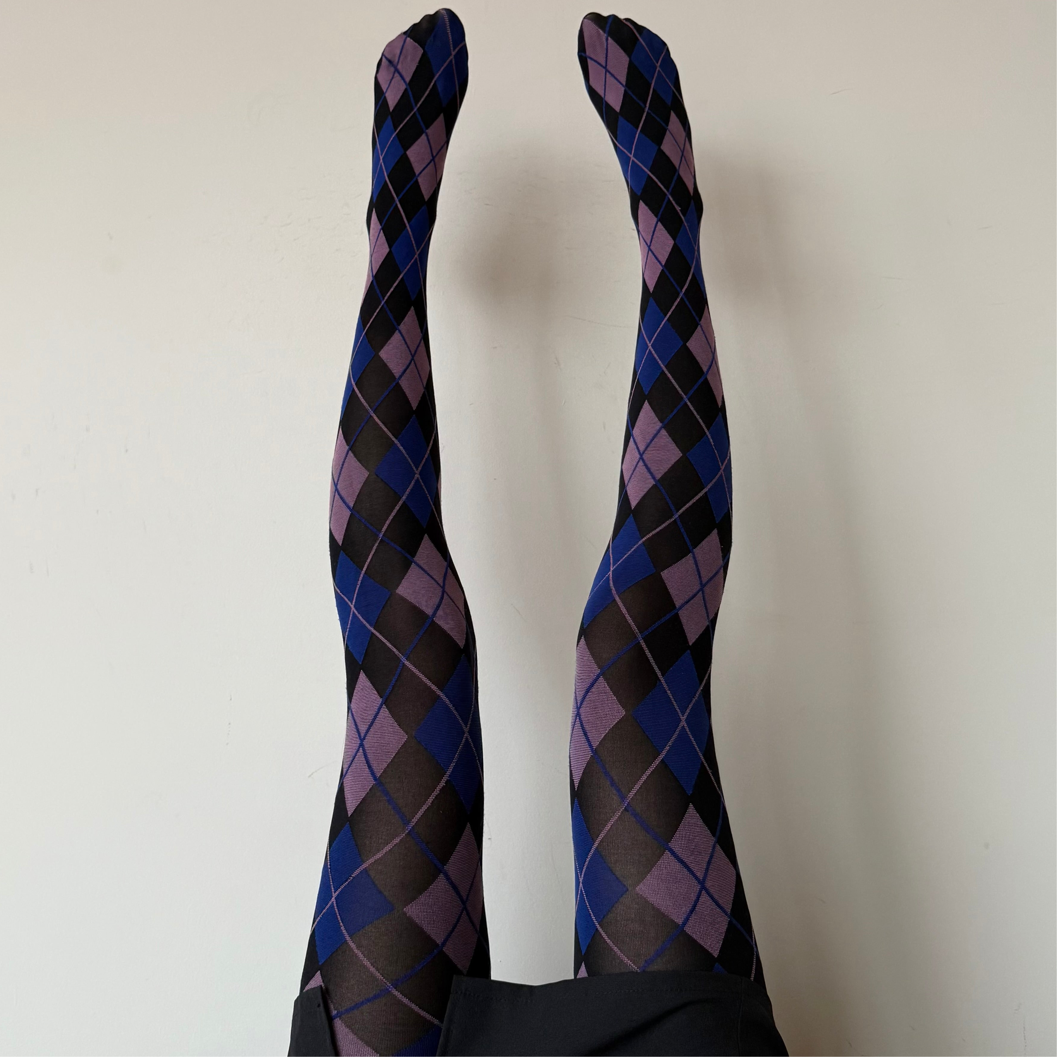 Black Blue & Mauve Argyle Velvet Tights 50D