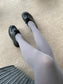 Blue Grey Ribbed Velvet Opaque Tights