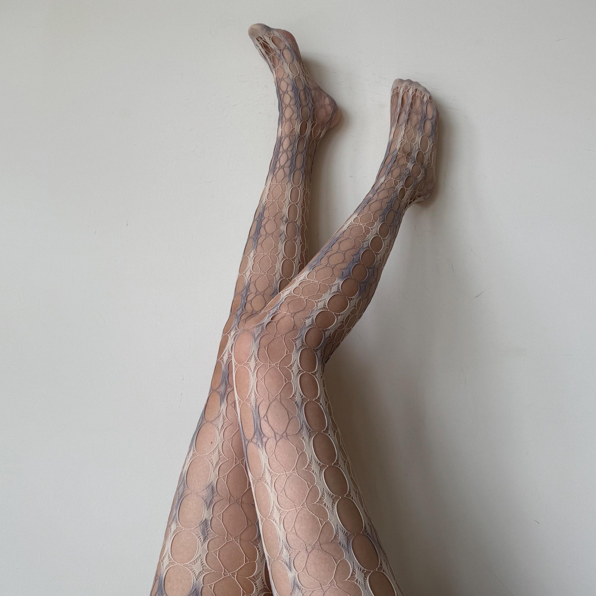 Yellow & Blue Tie-Dye Gradient Distressed Hollow Fishnet Tights - tights