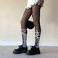 White Lace-Up Fishnet Socks with Adjustable Ribbon Straps - socks