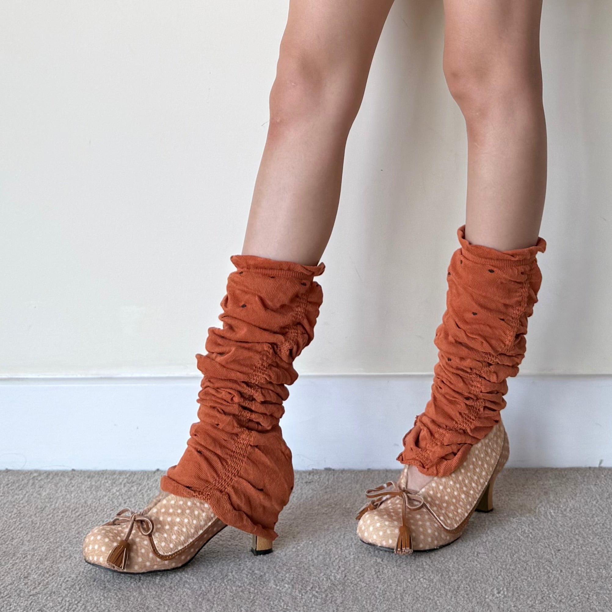 Orange Sheer Polka Dot Ruched Leg Warmers (approx. 62 cm)