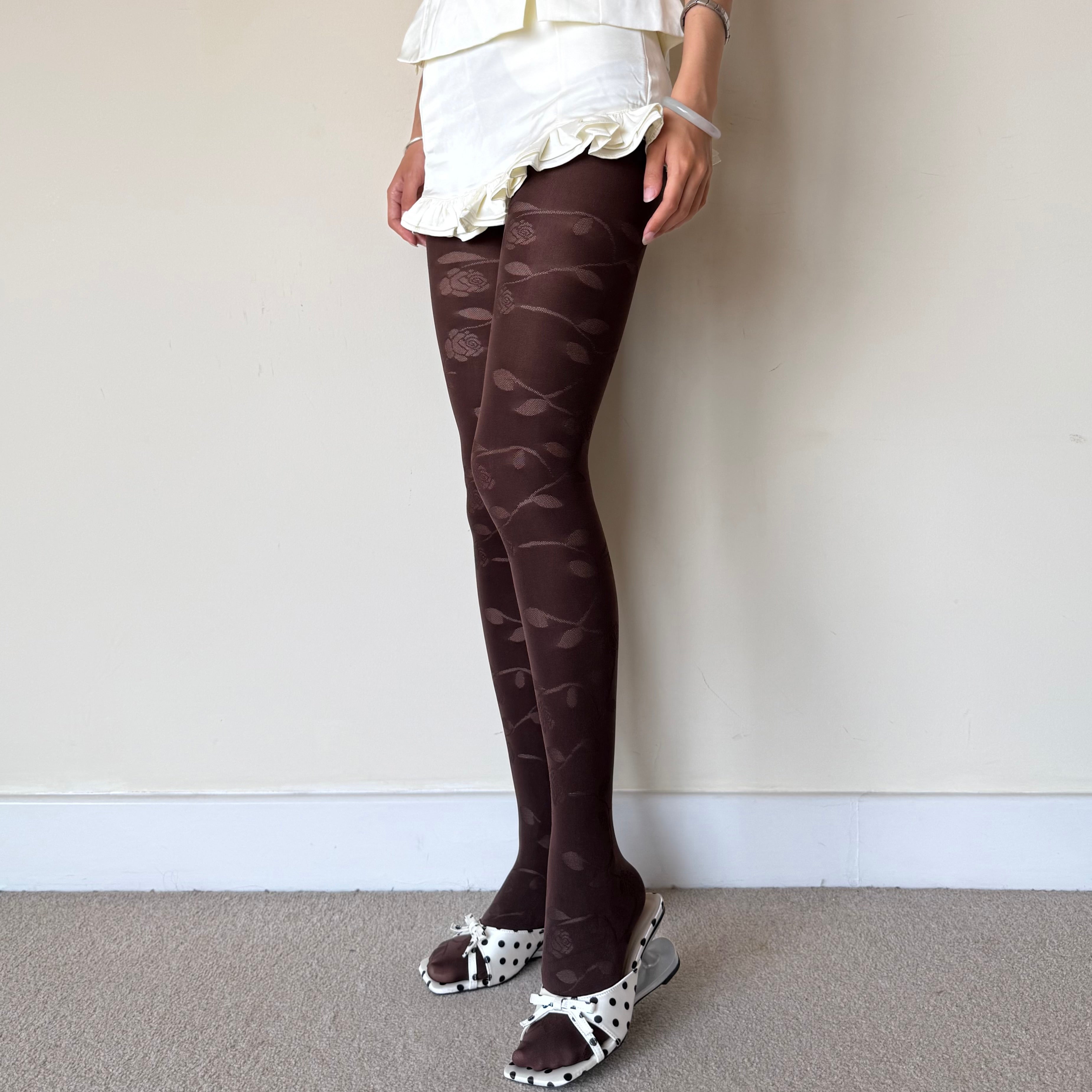 Mocha Rose Shadow Pattern Tights