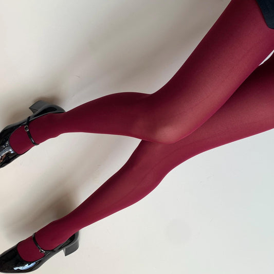 Burgundy Solid Color Opaque Velvet Tights