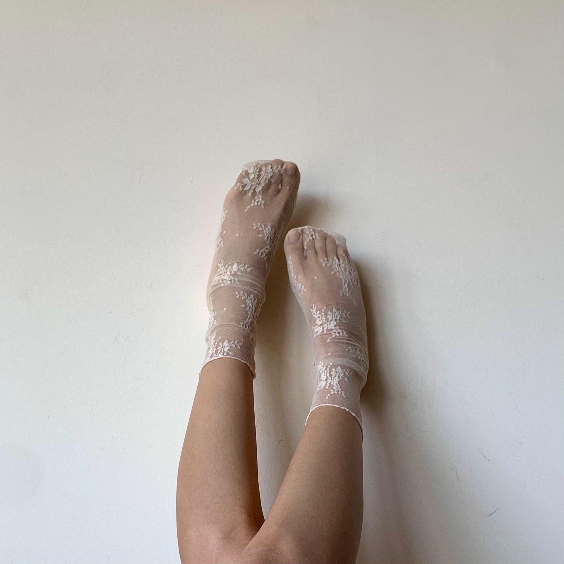 Black Floral Lace Tulle Socks - socks