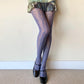 Blue Floral Vine Patterned Fishnet Tights