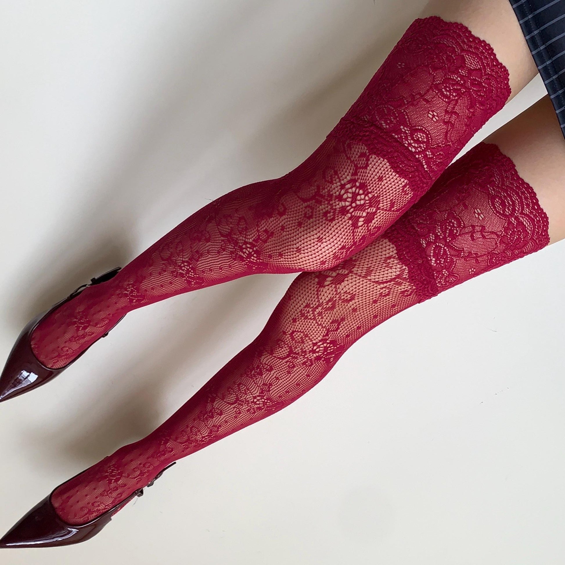 Red Burgundy Stay-up Thigh High Stockings - stockings