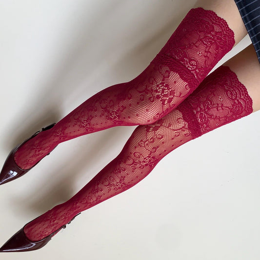 Red Burgundy Stay-up Thigh High Stockings - stockings