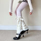 Cream White Knit-Style Leg Warmers with Lace Frill & Bow - leg warmers