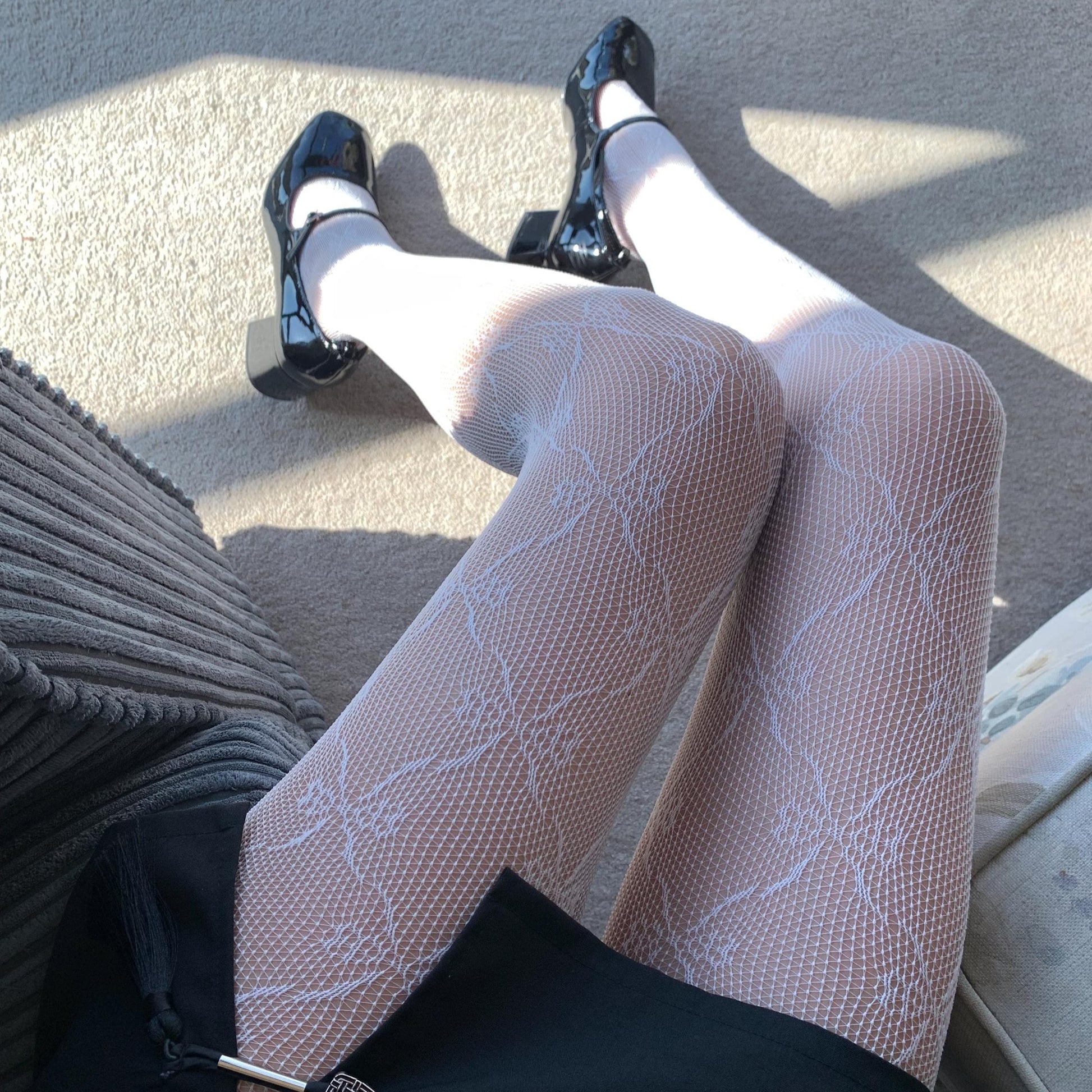 White Ribbon Bow Fishnet Tights - tights