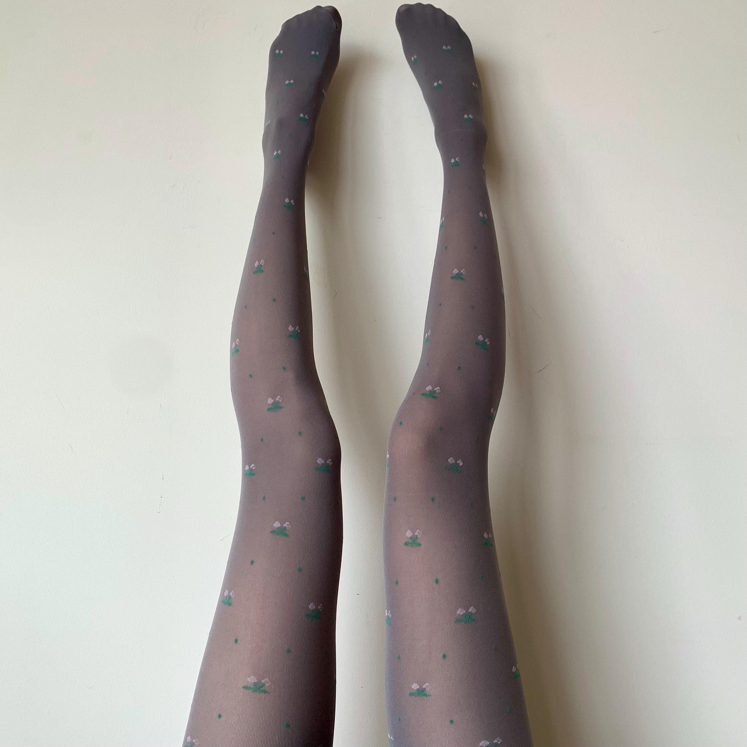 Grey Cherry Pattern Velvet Tights