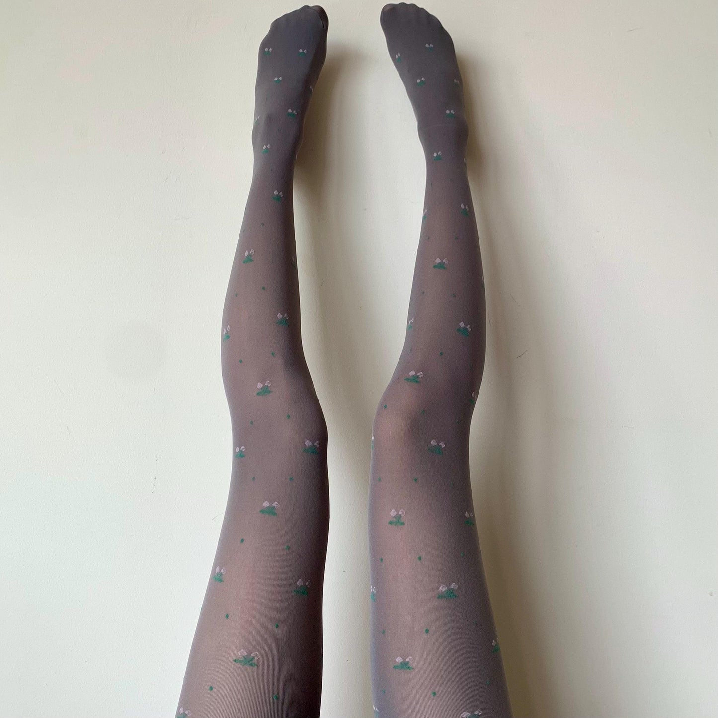 Grey Cherry Pattern Velvet Tights