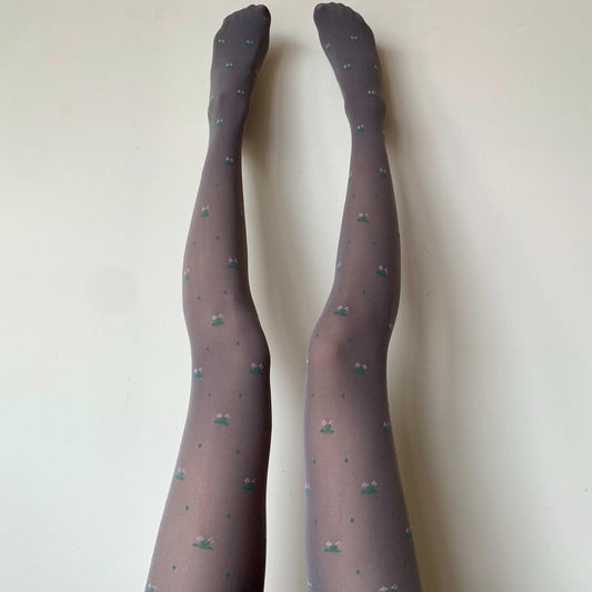 Grey Cherry Pattern Velvet Tights