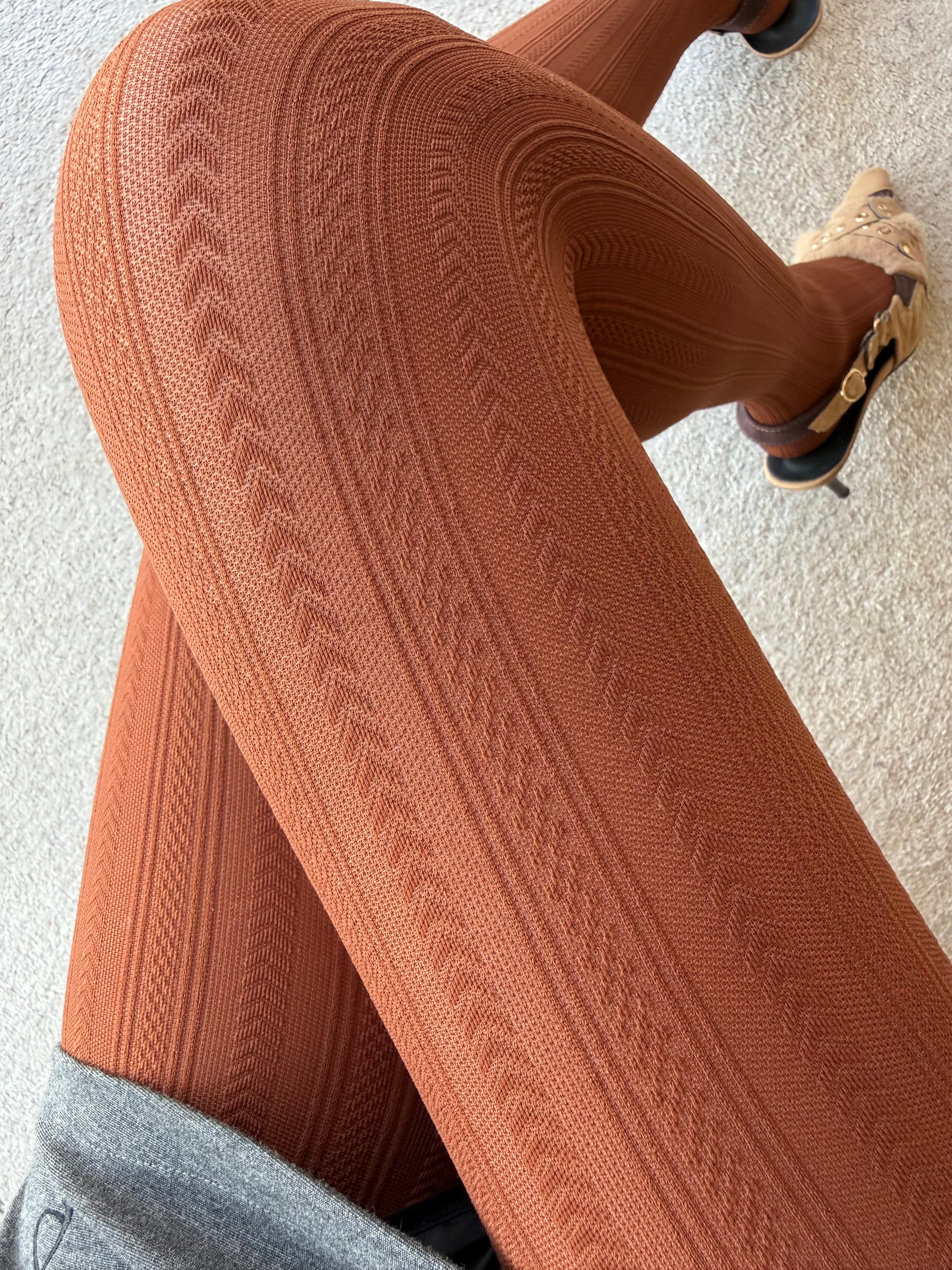 Caramel Textured Vertical Jacquard Tights 150D