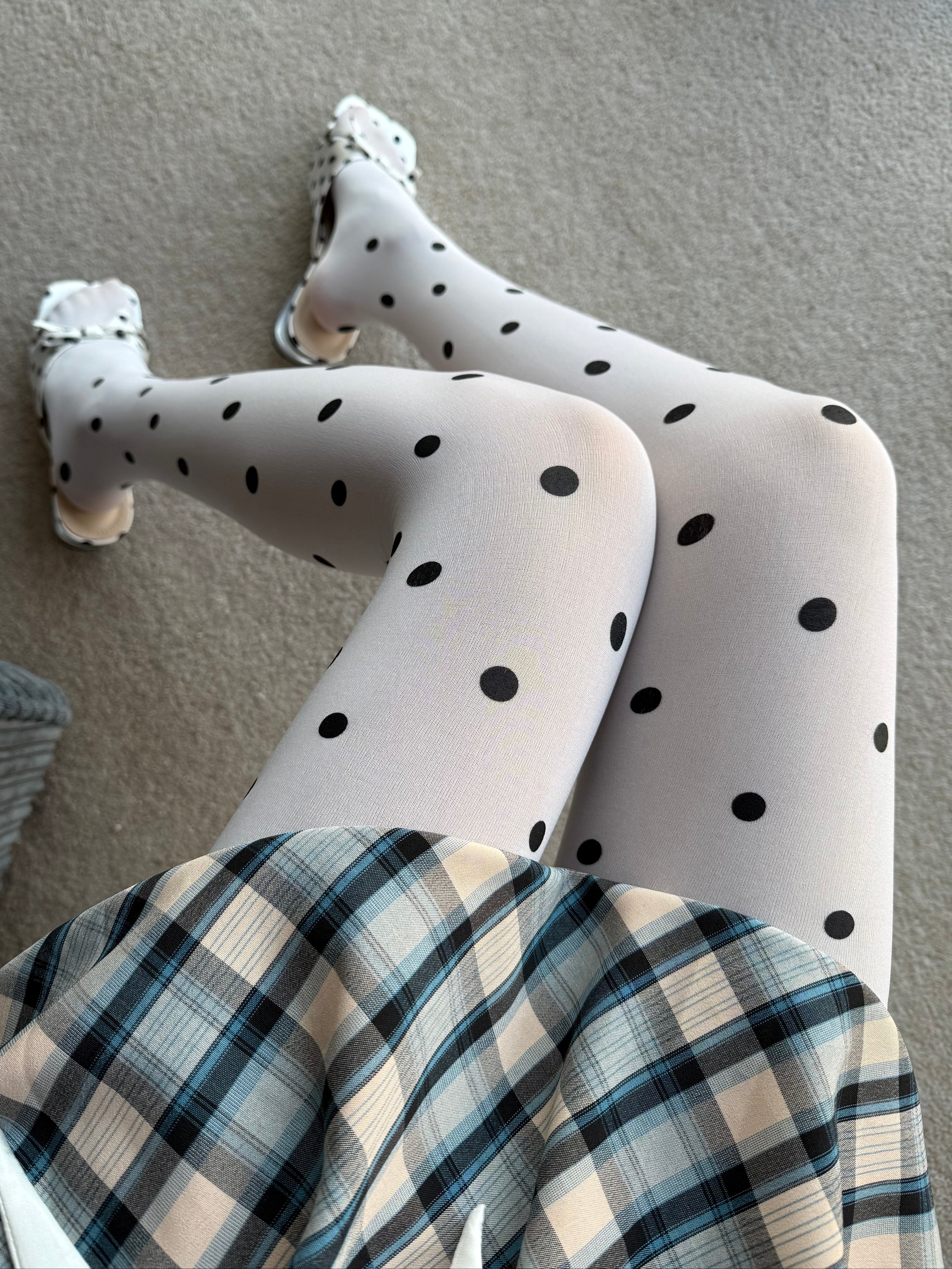White Polka Dot Velvet Tights 30D
