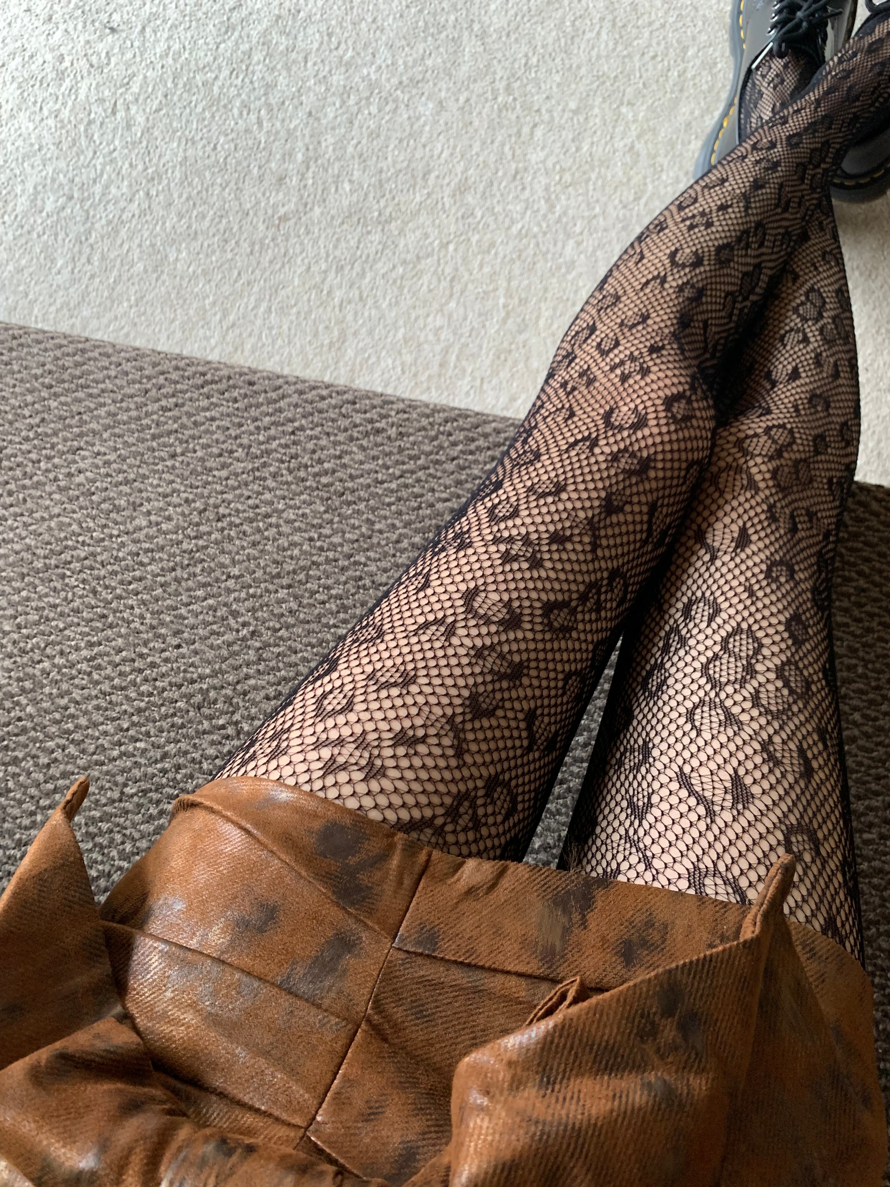 Black Leopard Pattern Fishnet Tights