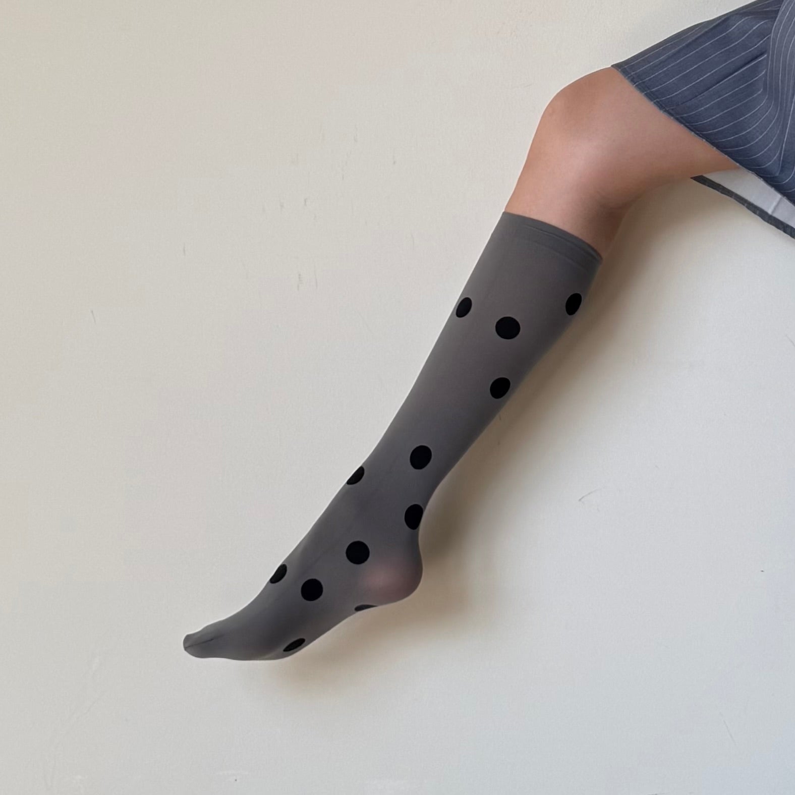 Grey Large Polka Dot Knee-High Socks