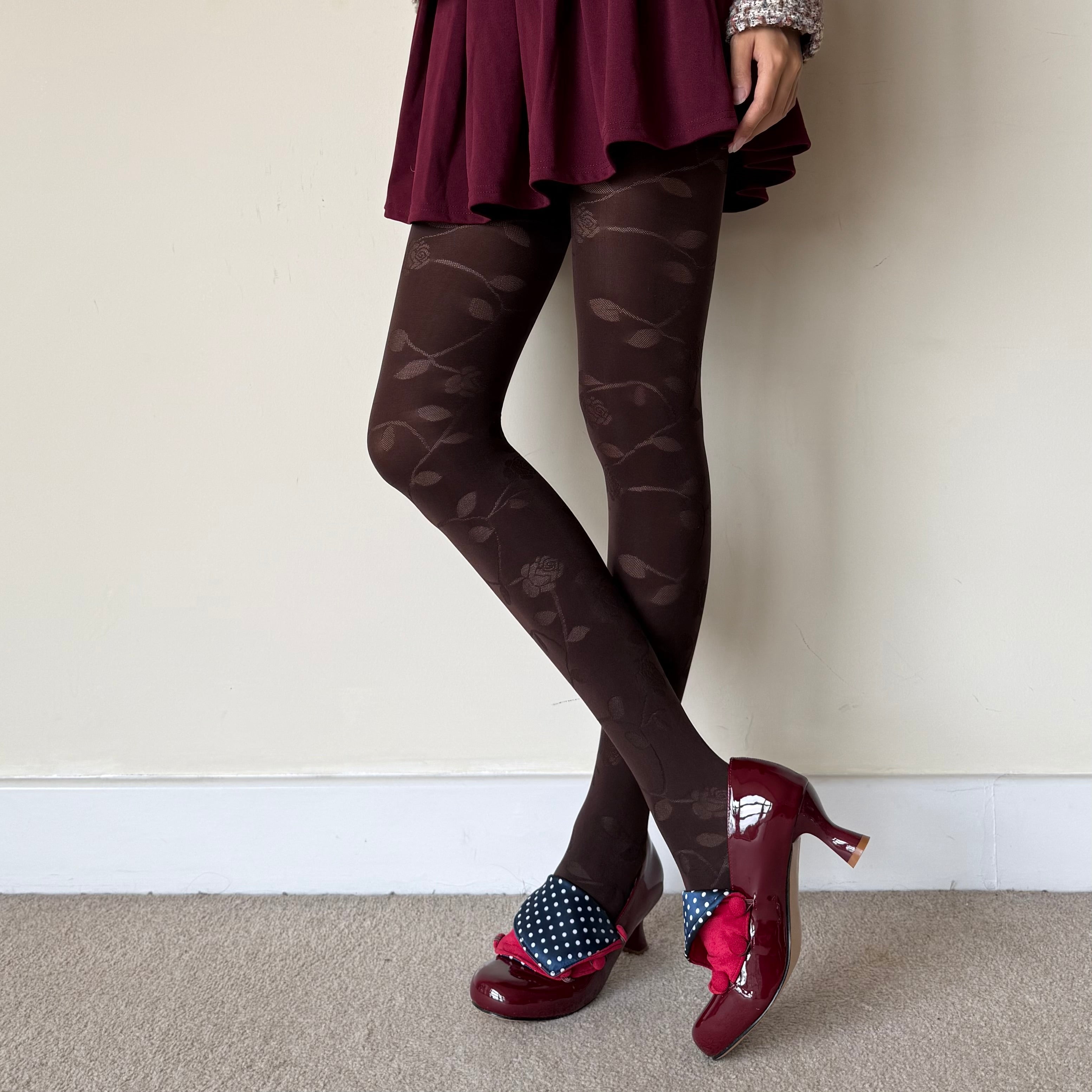 Mocha Rose Shadow Pattern Tights