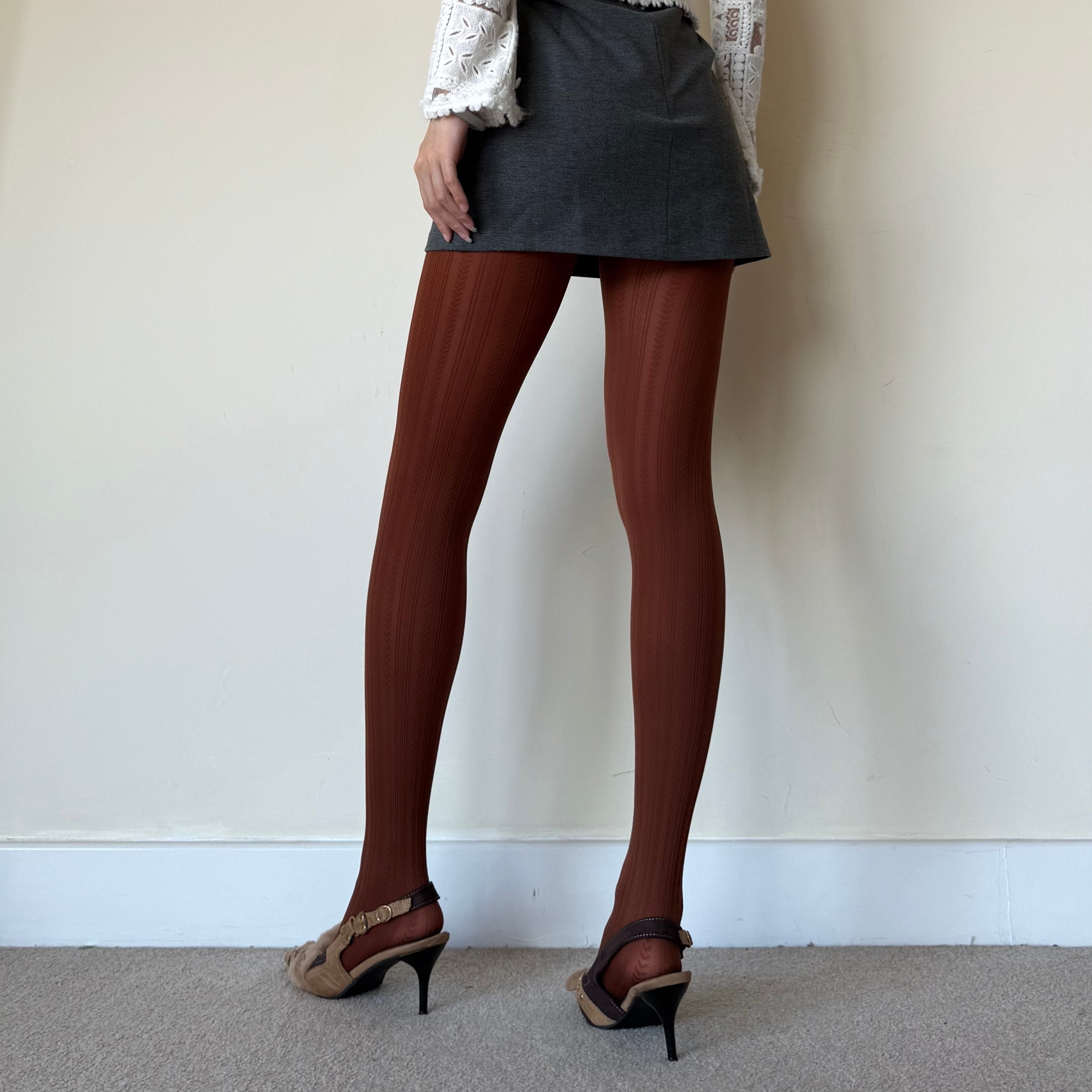 Caramel Textured Vertical Jacquard Tights 150D