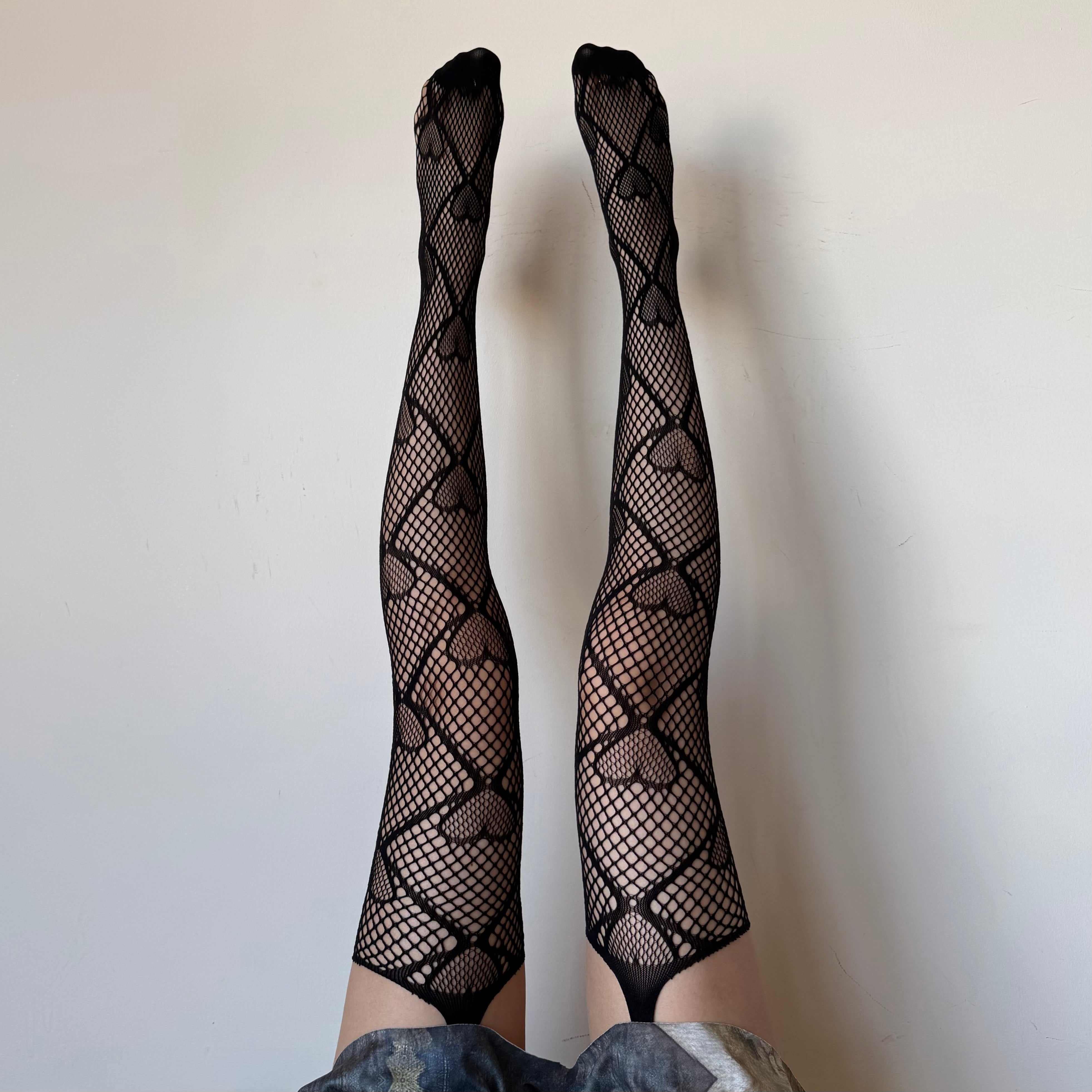 Black Heart Lattice Suspender Fishnet Tights