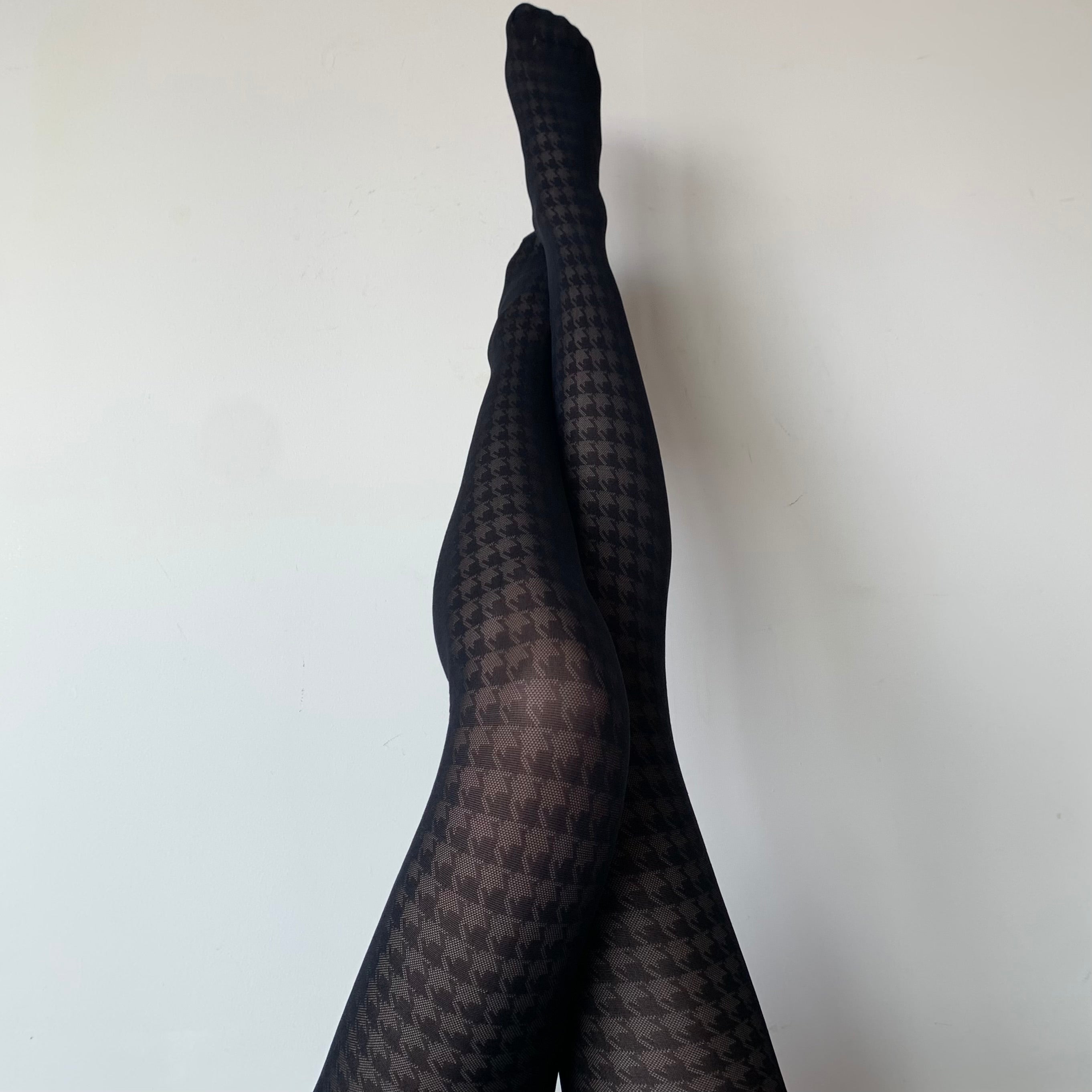 Black Houndstooth Sheer Lace Tights 30D
